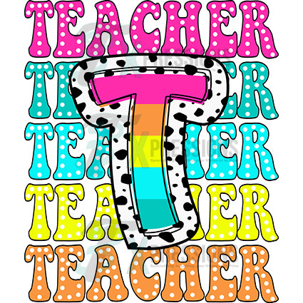 teacher dalmatian retro stacked pink teal blue yellow orange