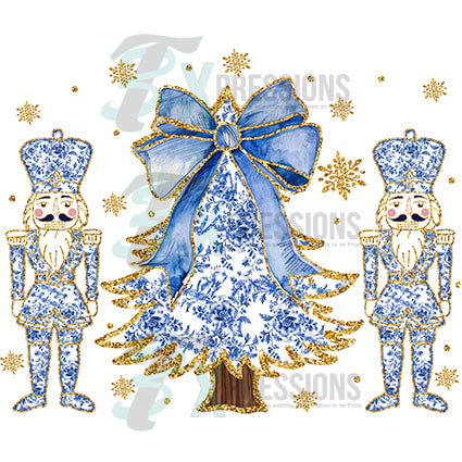 Blue Toile CHristmas Tree with nutcrackers - Bling3t