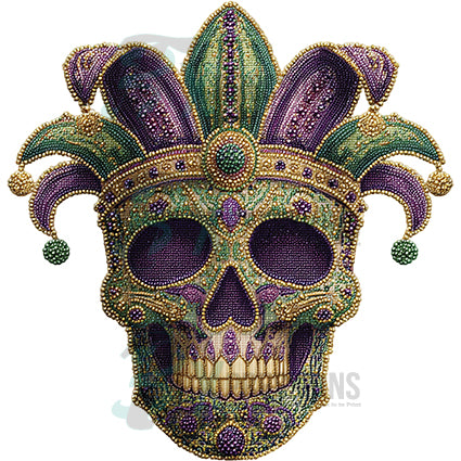 mardi gras bead crowned skull
