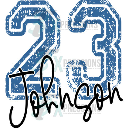 Personalized distressed number with name in script - Bling3t