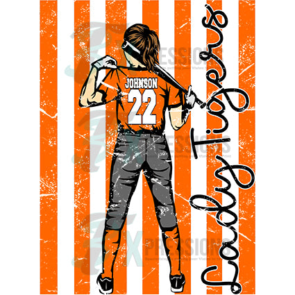 Personalized distressed stripe softball player