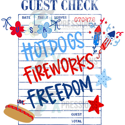 Hotdogs fireworks freedom guest check - Bling3t