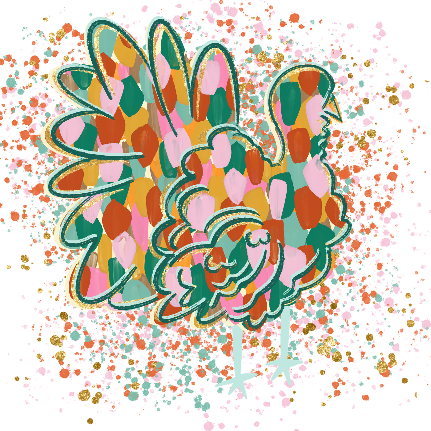 Colorful Splatter Turkey Dark DTF transfer