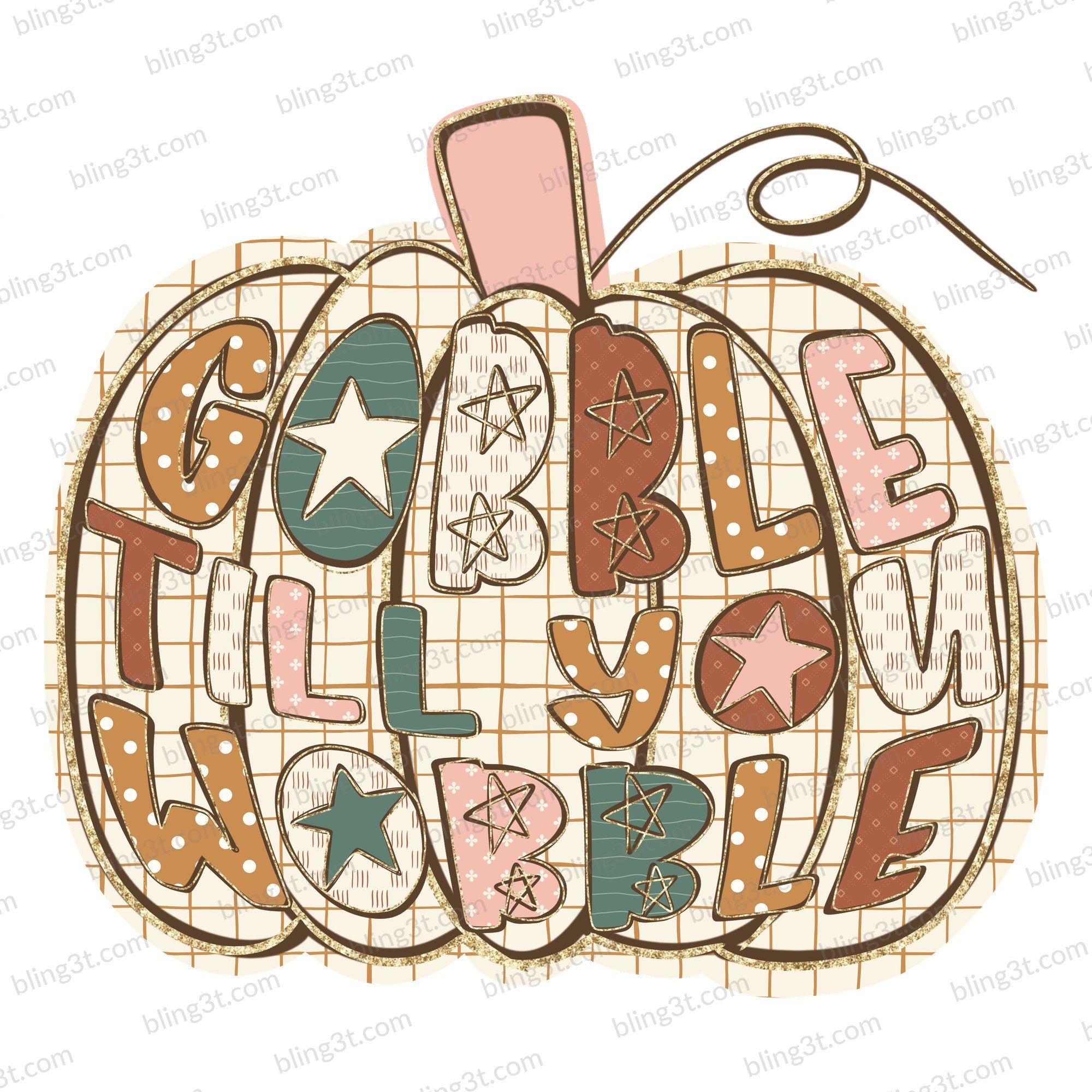 Gobble Till You Wobble Patchwork Pumpkin Glitter