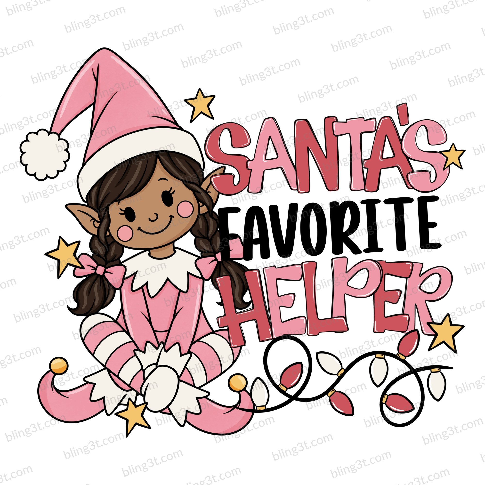 Santa's Favorite Helper Girl Elf Tan Skin Brown Braids
