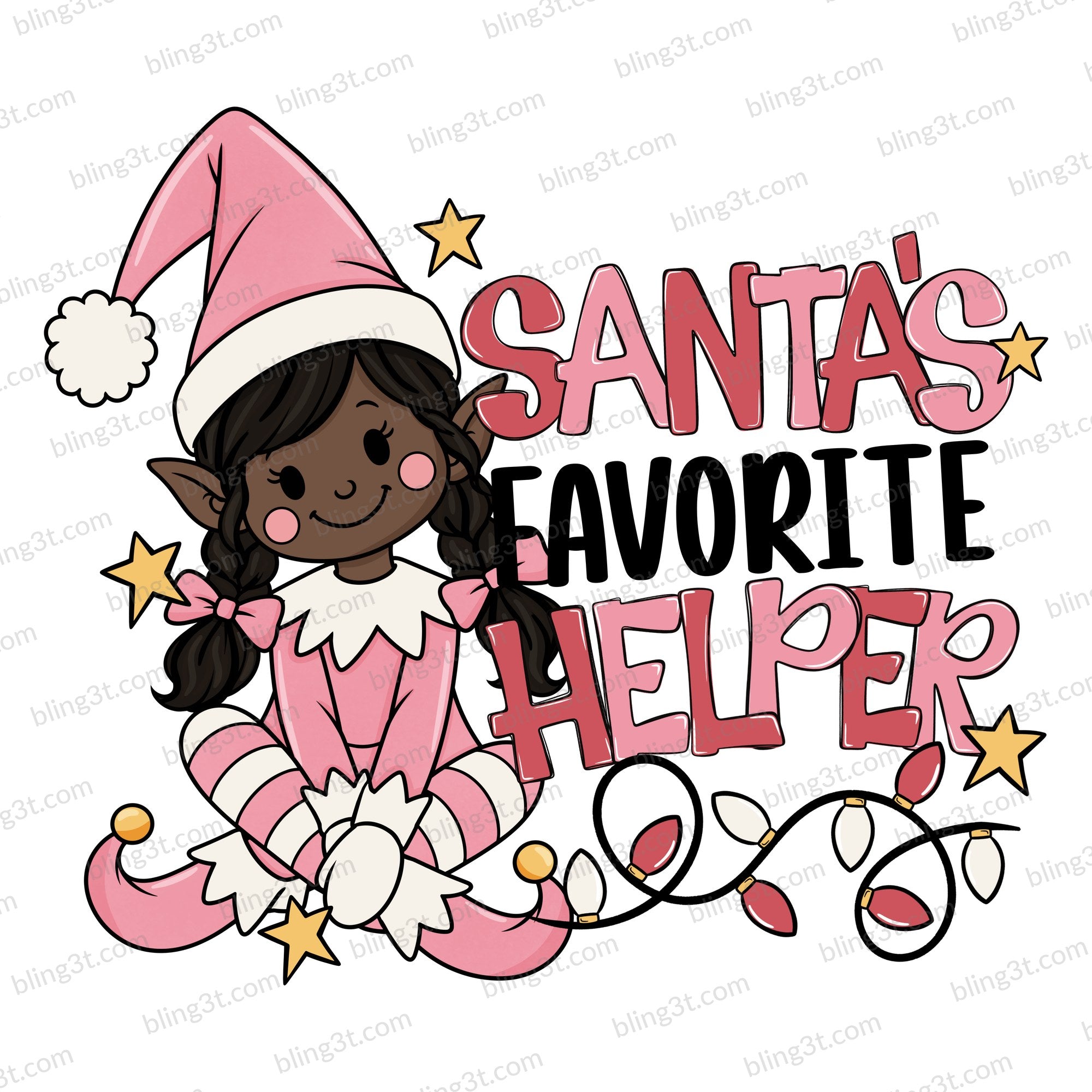 Santa's Favorite Helper Girl Elf Dark Skin Black Braids