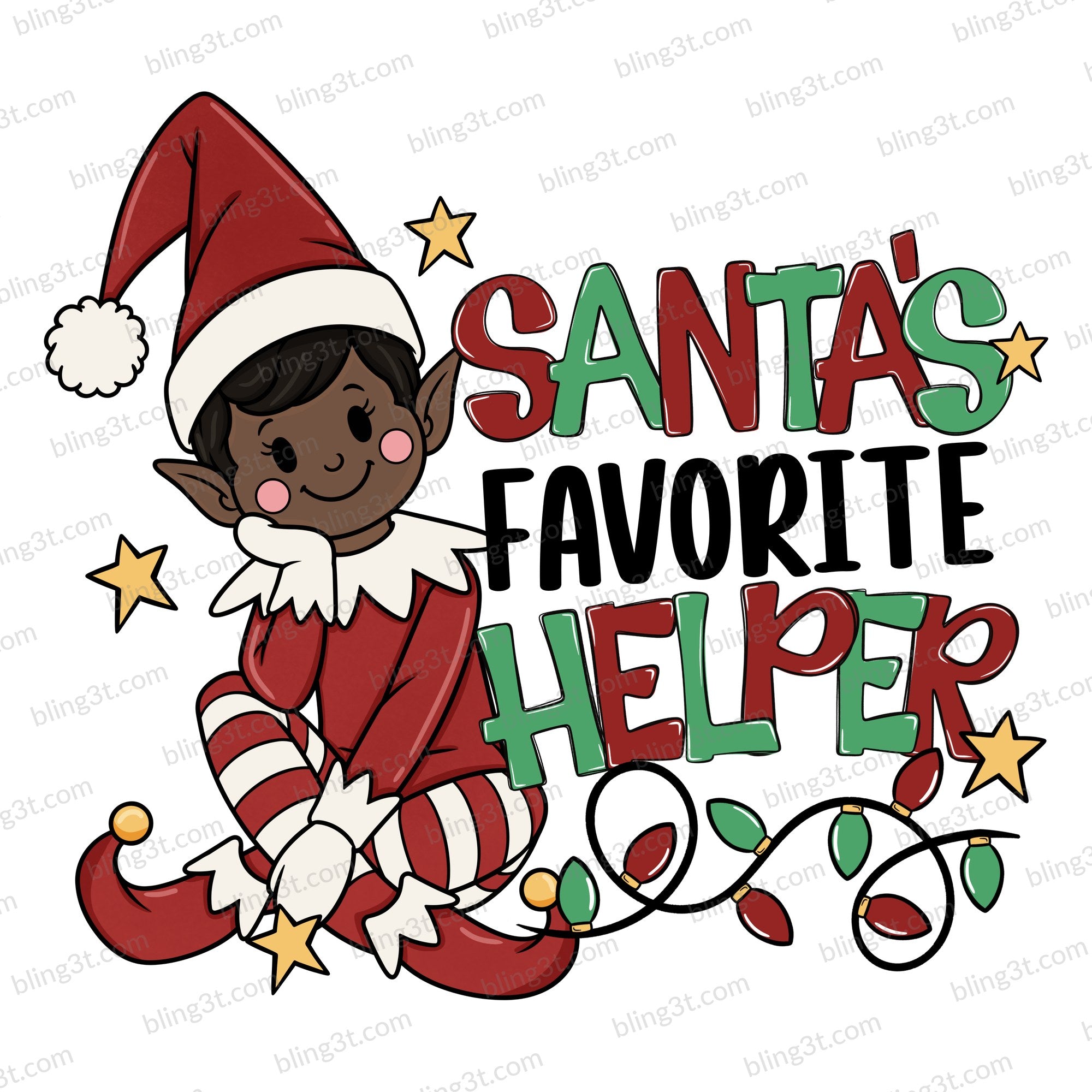 Santa's Favorite Helper Boy Elf Dark Skin Black Hair