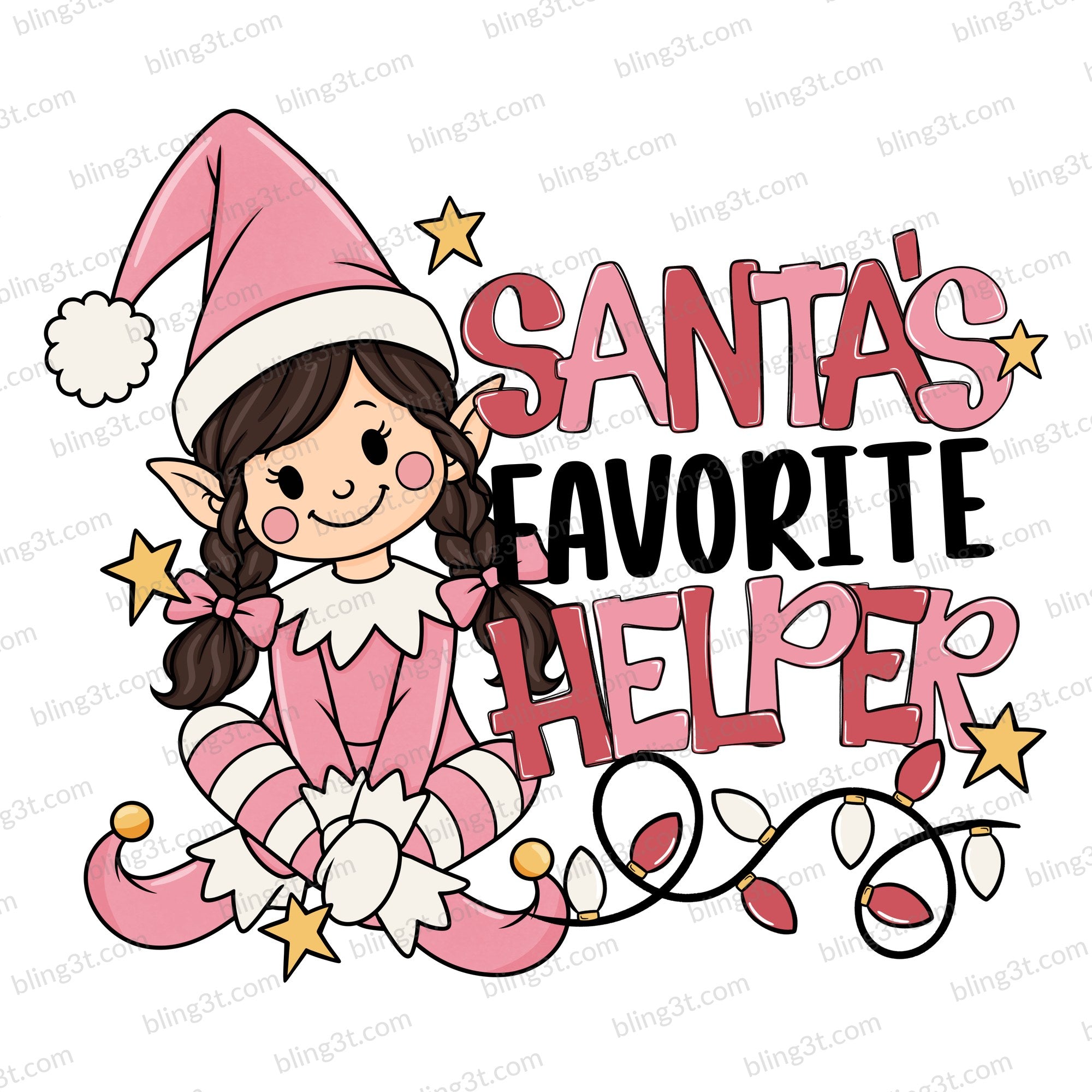 Santa's Favorite Helper Girl Elf Light Skin Brown Braids