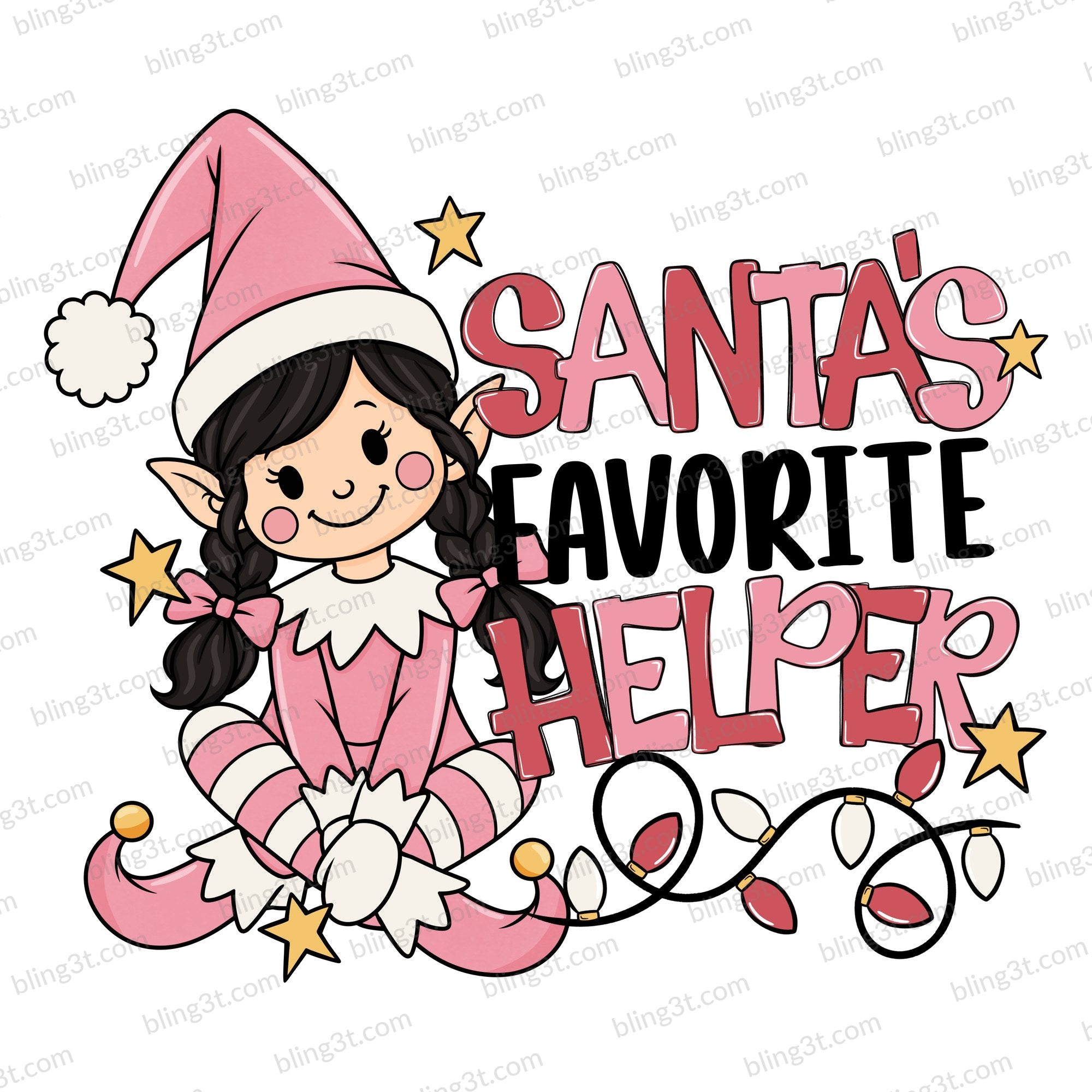Santa's Favorite Helper Girl Elf Light Skin Black Braids