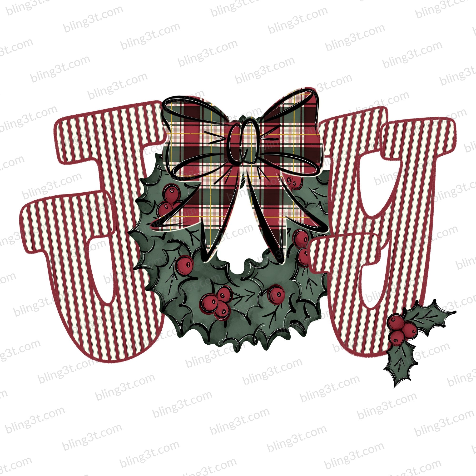 Joy with Wreath and Plaid Bow
