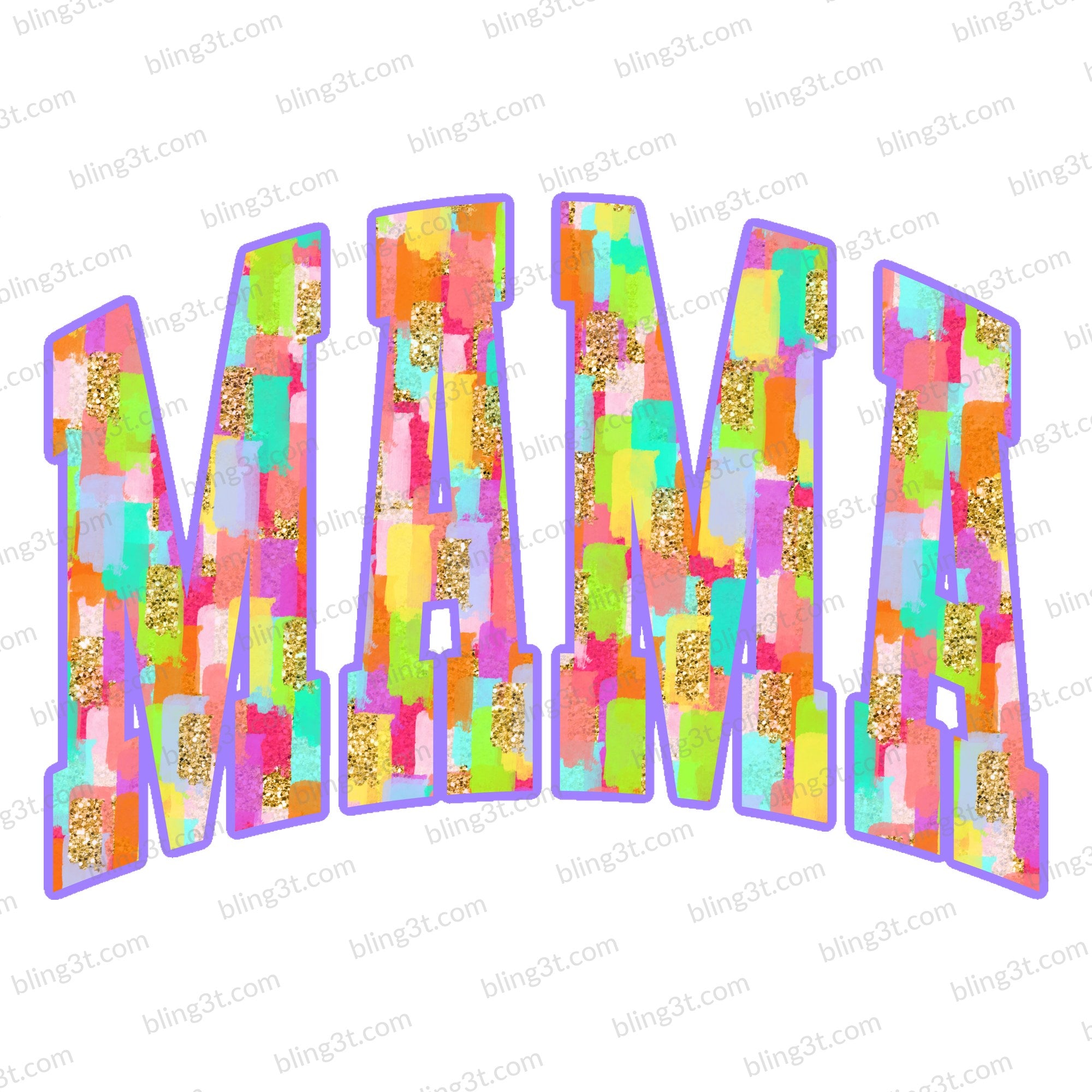 Mama Colorful Brush Strokes Glitter