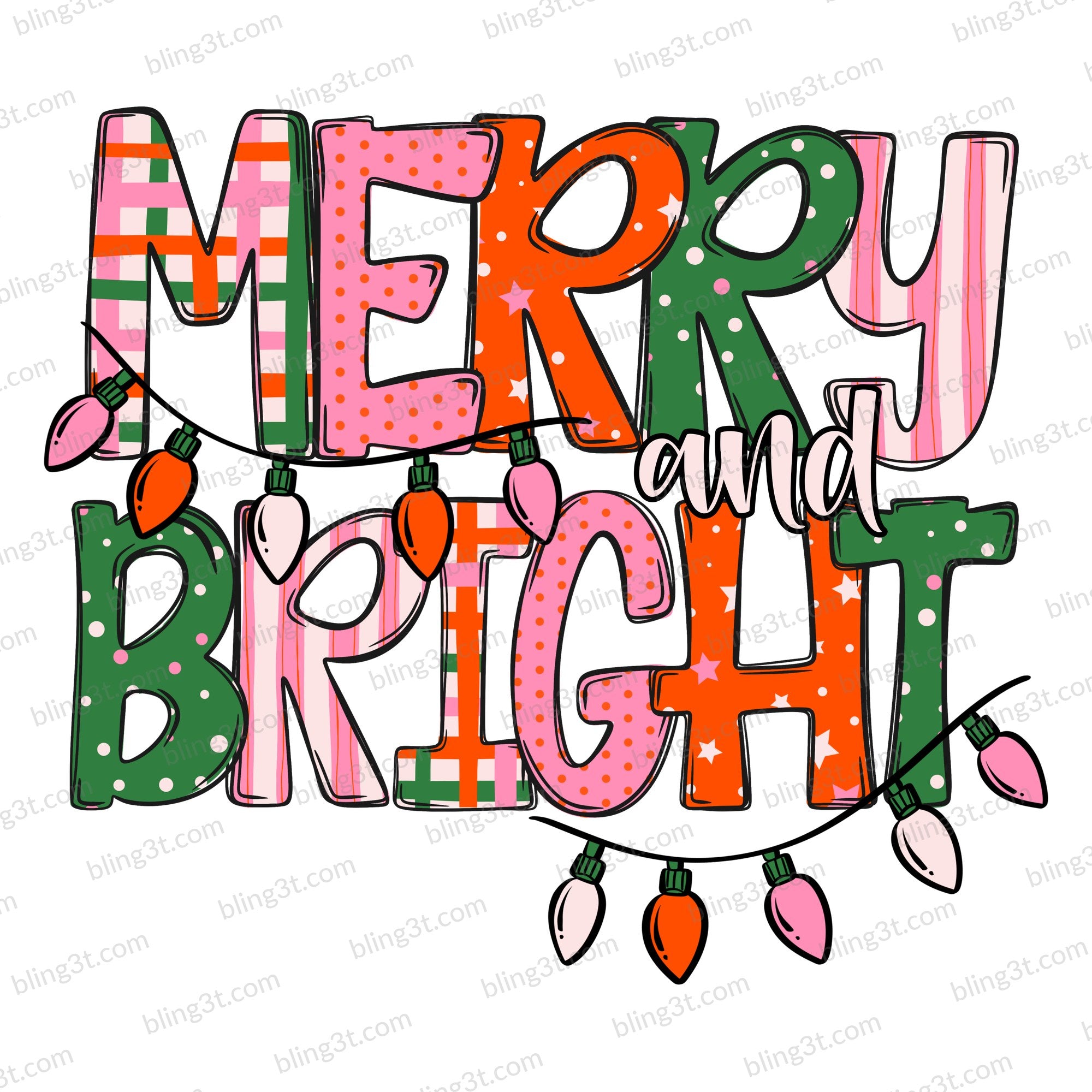 Merry and Bright Patterned Letters with Lights