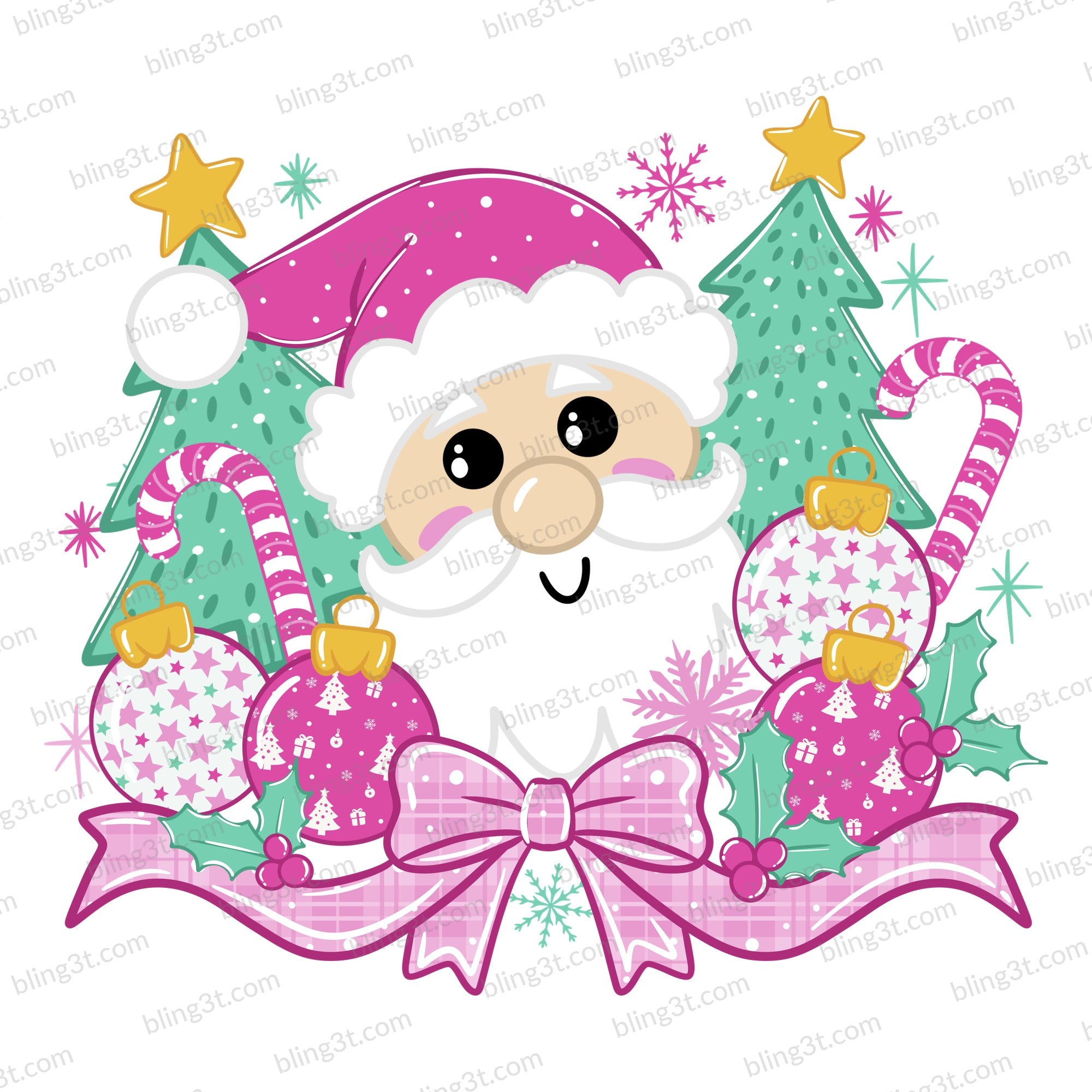 Pink Santa with Ornaments and Candy Canes