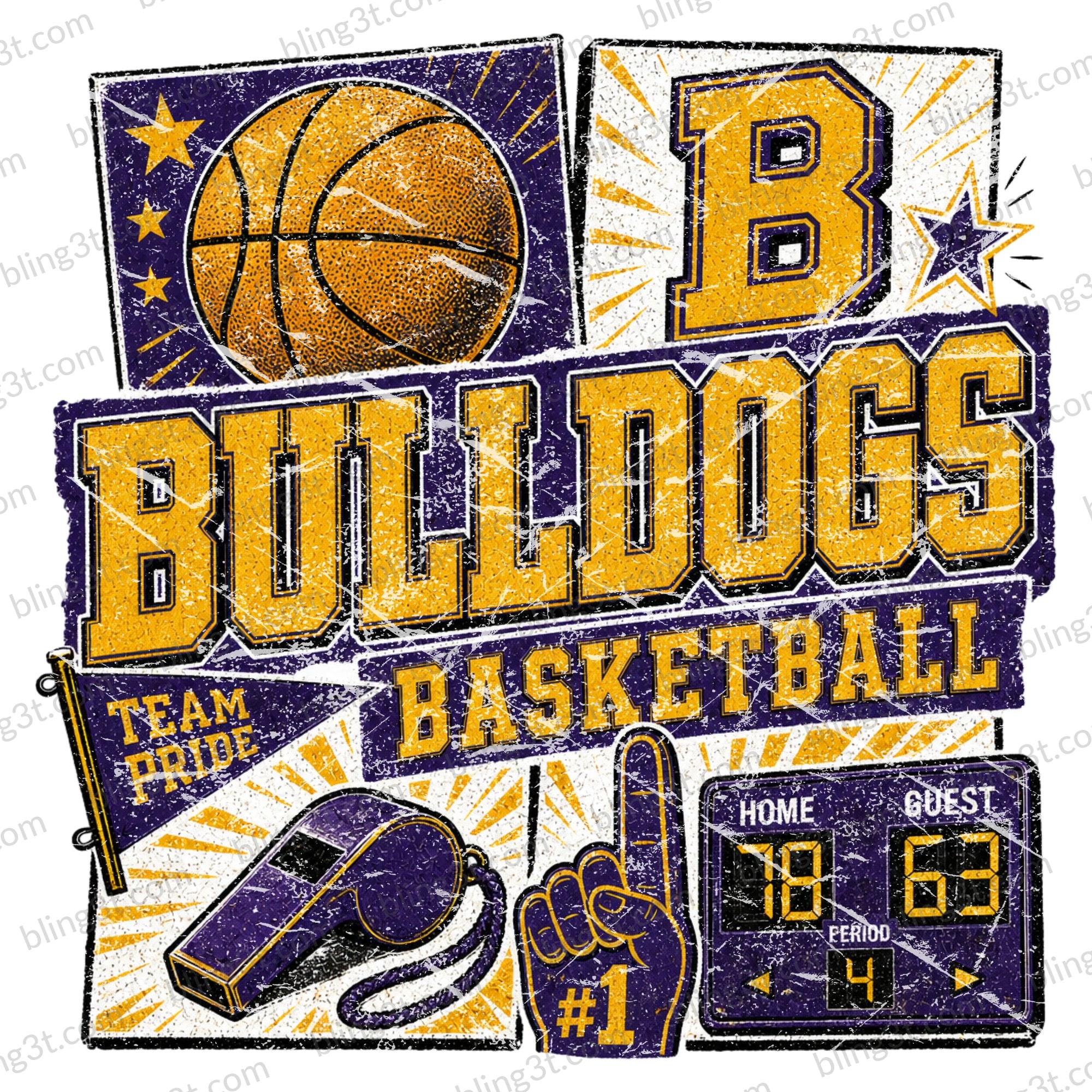 Bulldogs Basketball Scoreboard Purple and Gold
