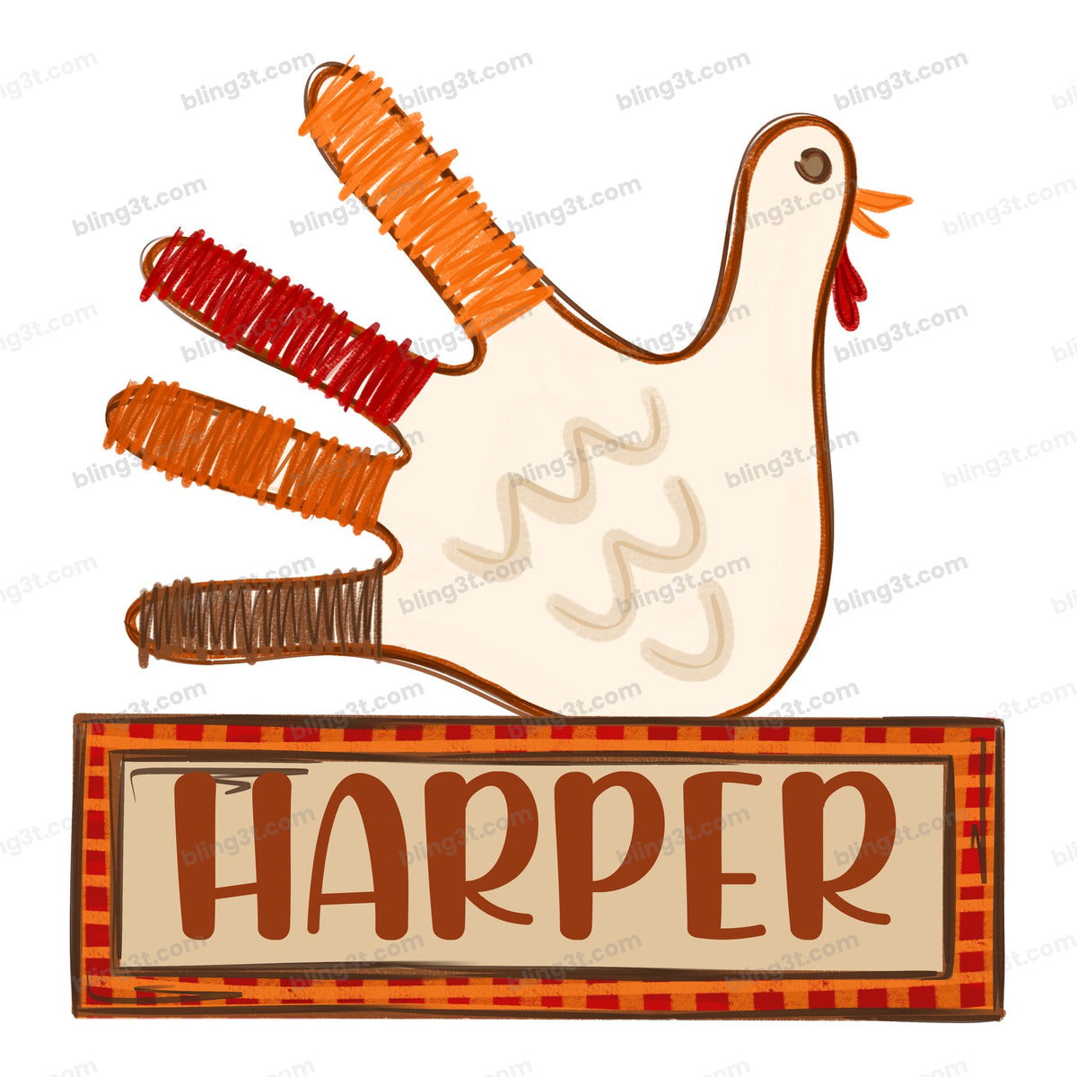 Personalized Kids Name Handprint Turkey Name Plate – Thanksgiving DTF Transfer - Bling3t