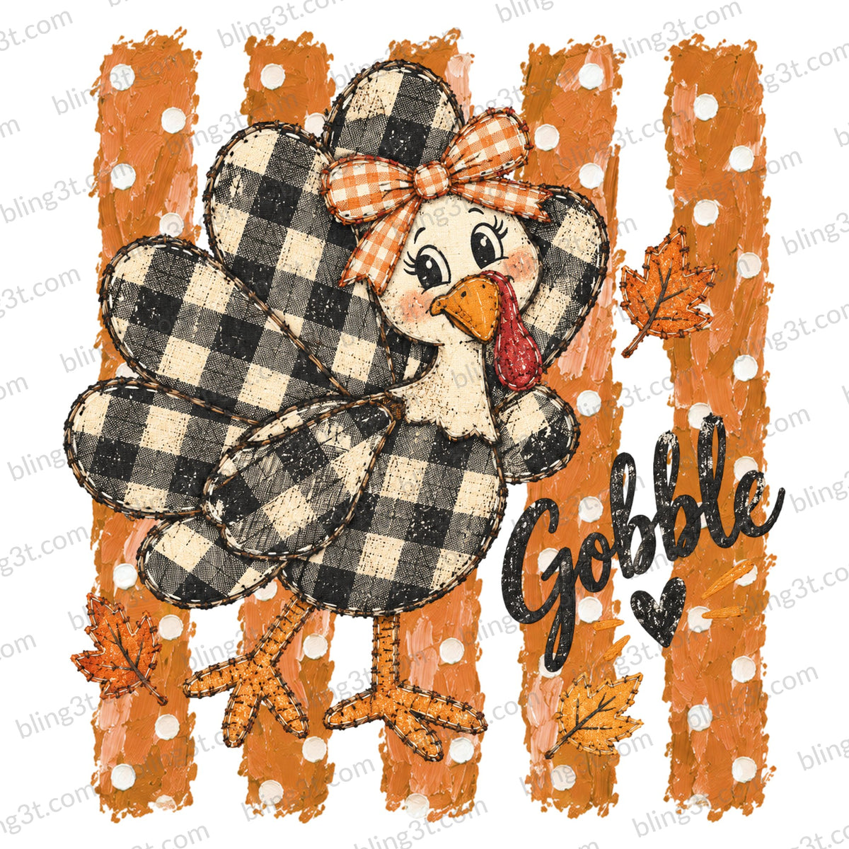 Gobble Plaid Turkey Orange Polka Dot - Bling3t