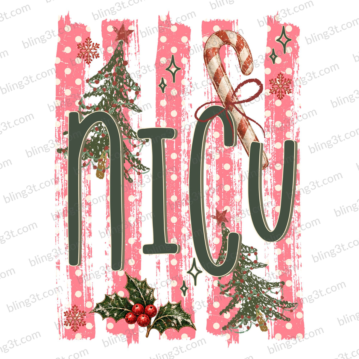NICU Christmas Pink Polka Dot - Bling3t