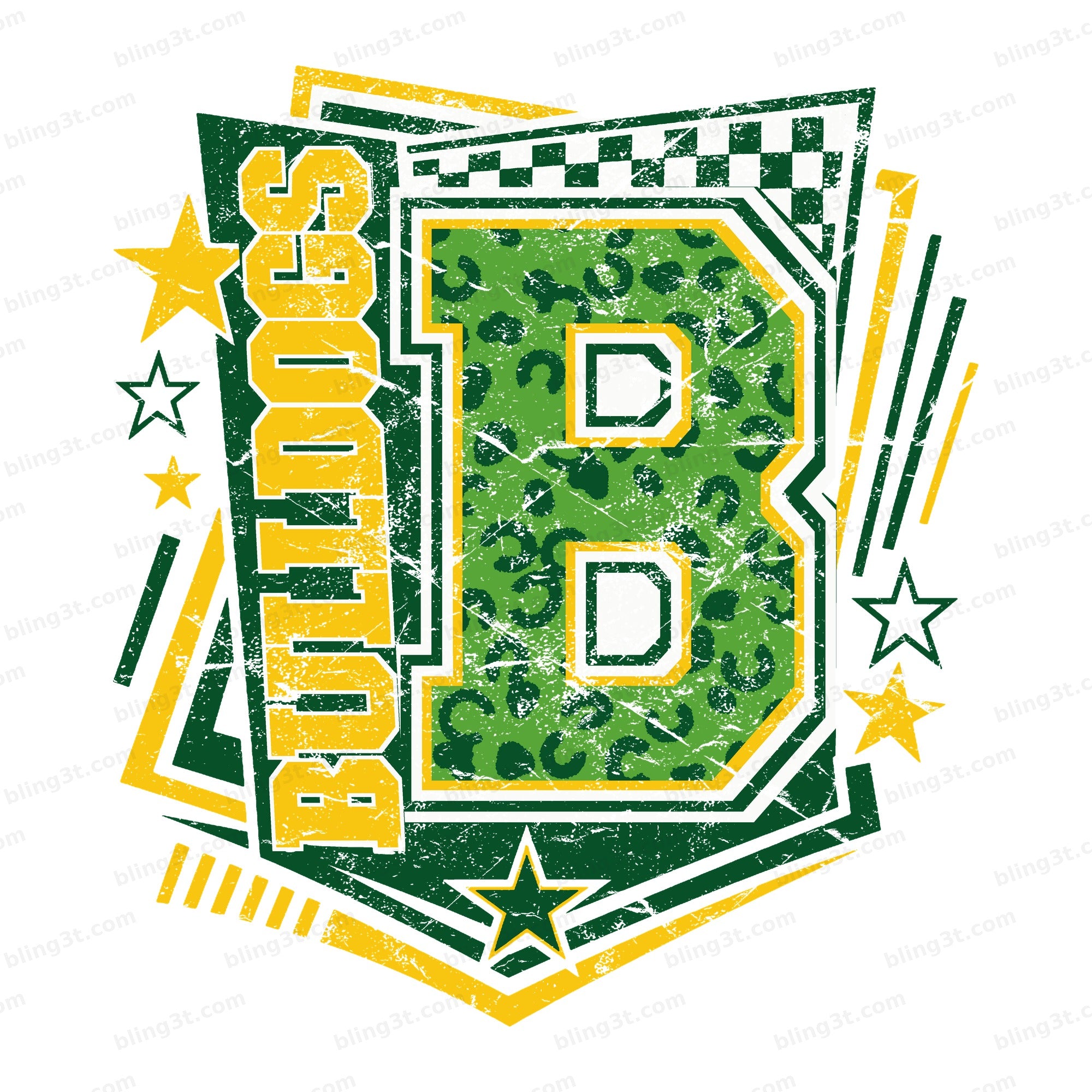 Personalized Varsity Leopard Crest - Bulldogs green and gold
