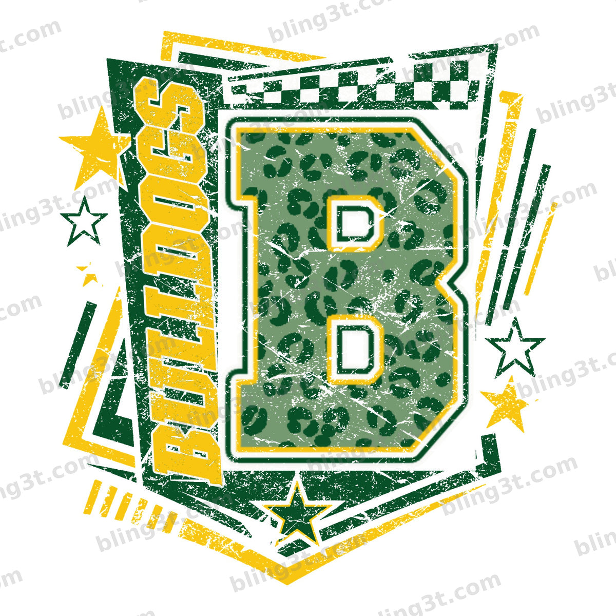 Personalized Varsity Leopard Crest - Bulldogs green and gold
