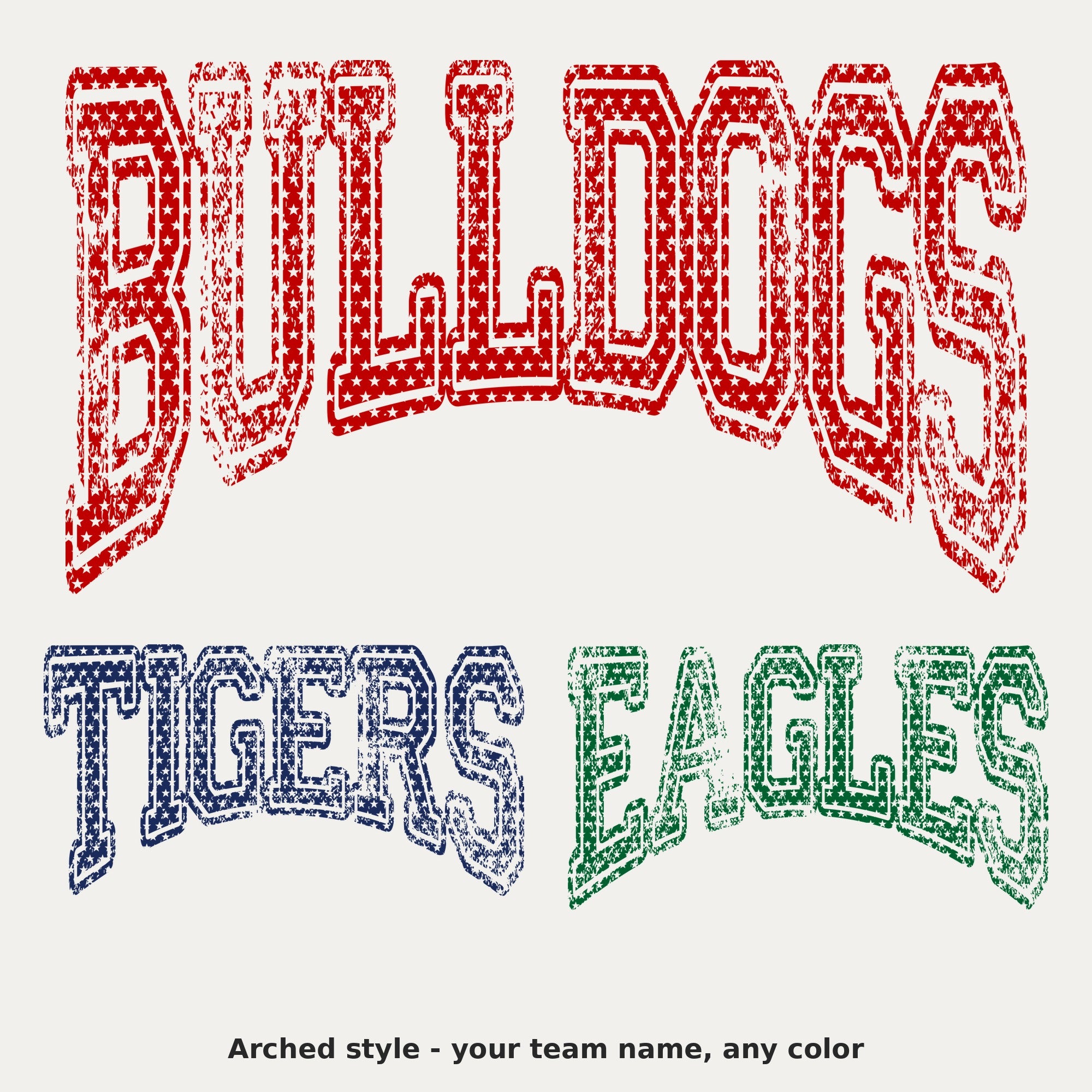 Distressed Star Cutout Varsity Team Name - arched style colors