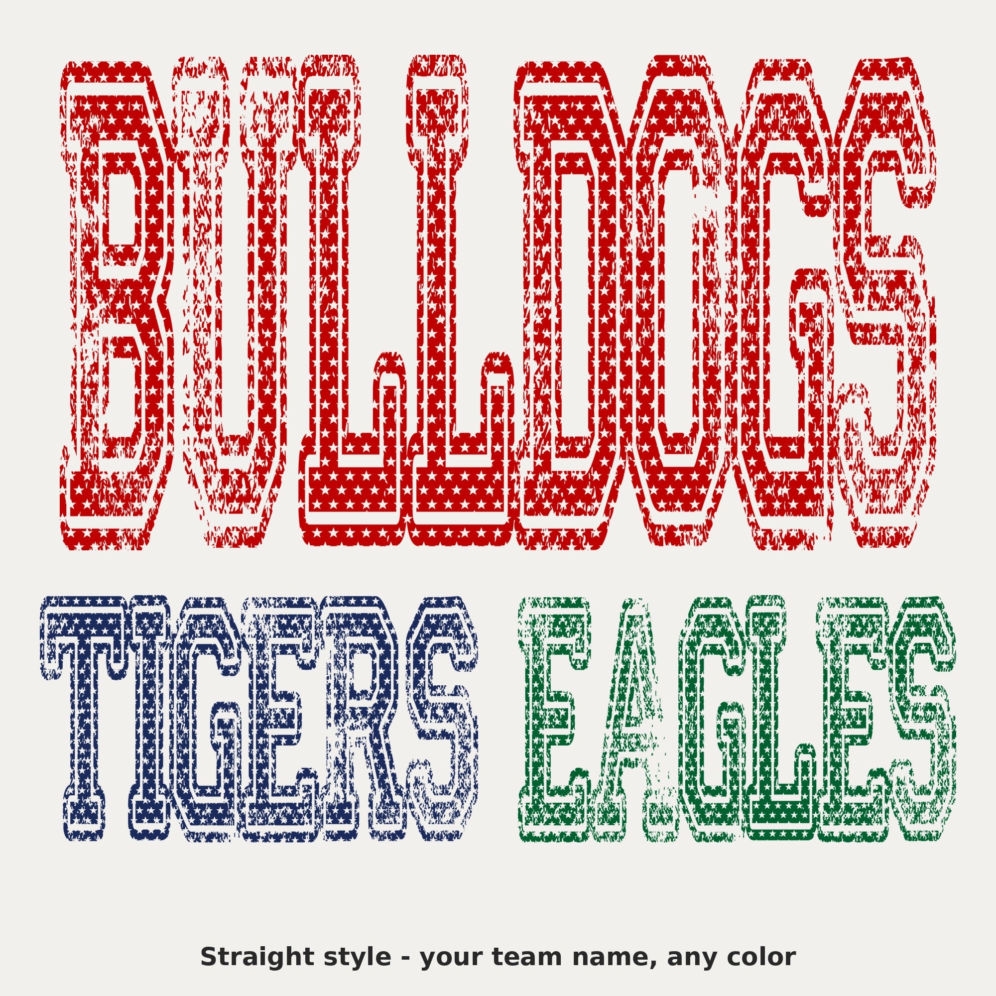 Distressed Star Cutout Varsity Team Name - straight style colors