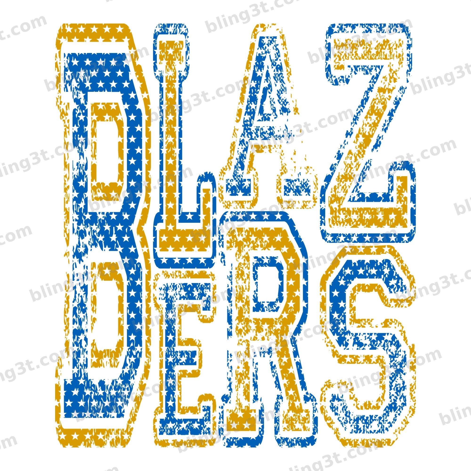 Personalized Staggered Star Cutout Varsity Team Name - Blazers royal blue and yellow gold