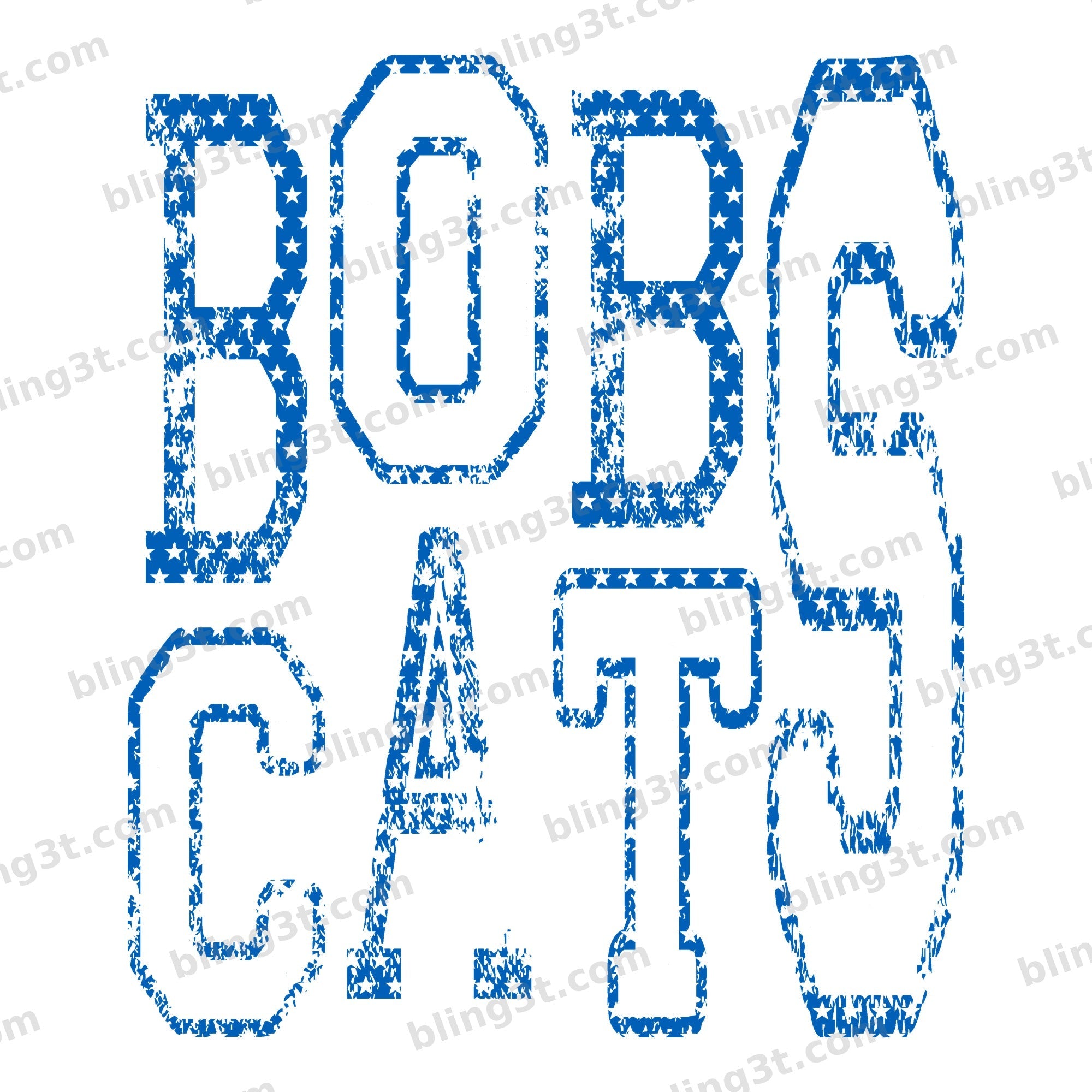 Personalized Staggered Star Cutout Varsity Team Name - Bobcats royal blue and white, tall last letter