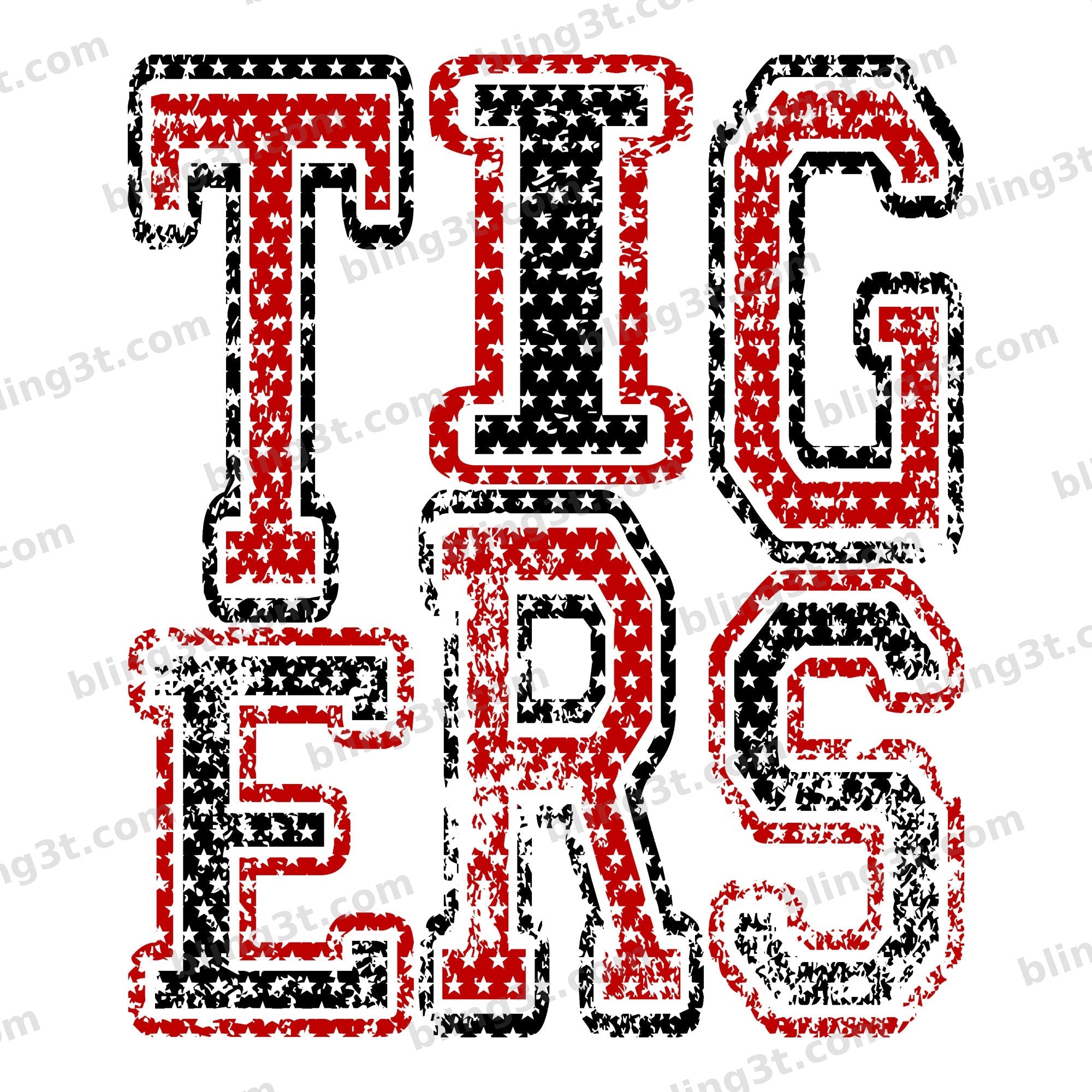 Personalized Staggered Star Cutout Varsity Team Name - Tigers red and black