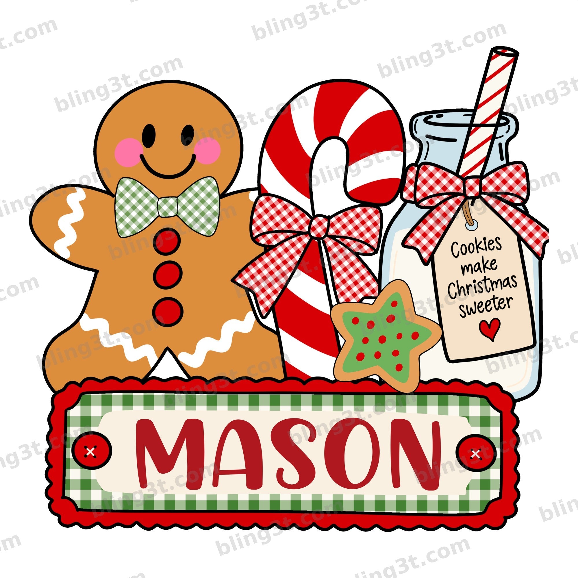 Personalized Kids Name Milk and Cookies Gingerbread Name Plate - Mason