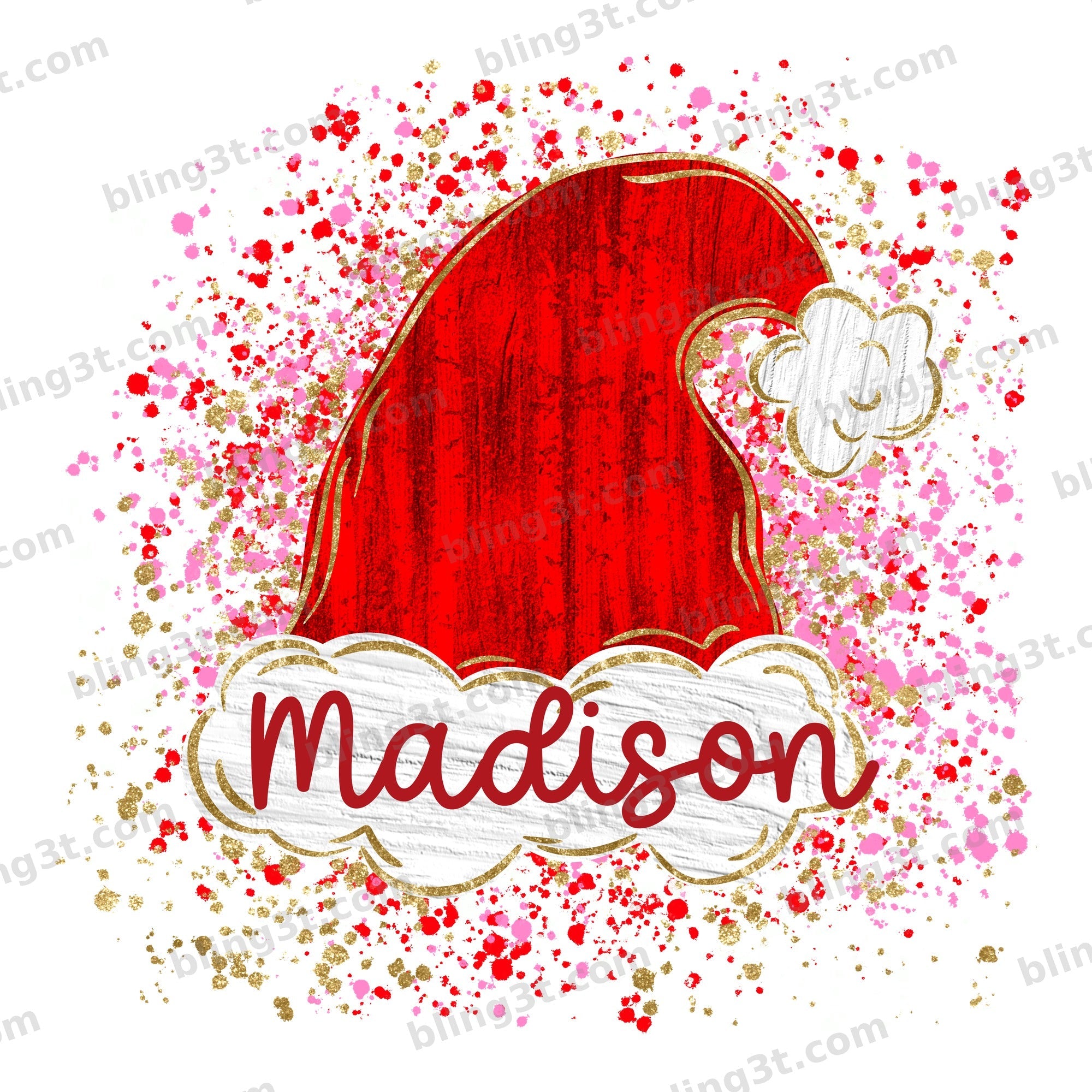 Personalized Santa Hat Glitter Splatter Name - Madison