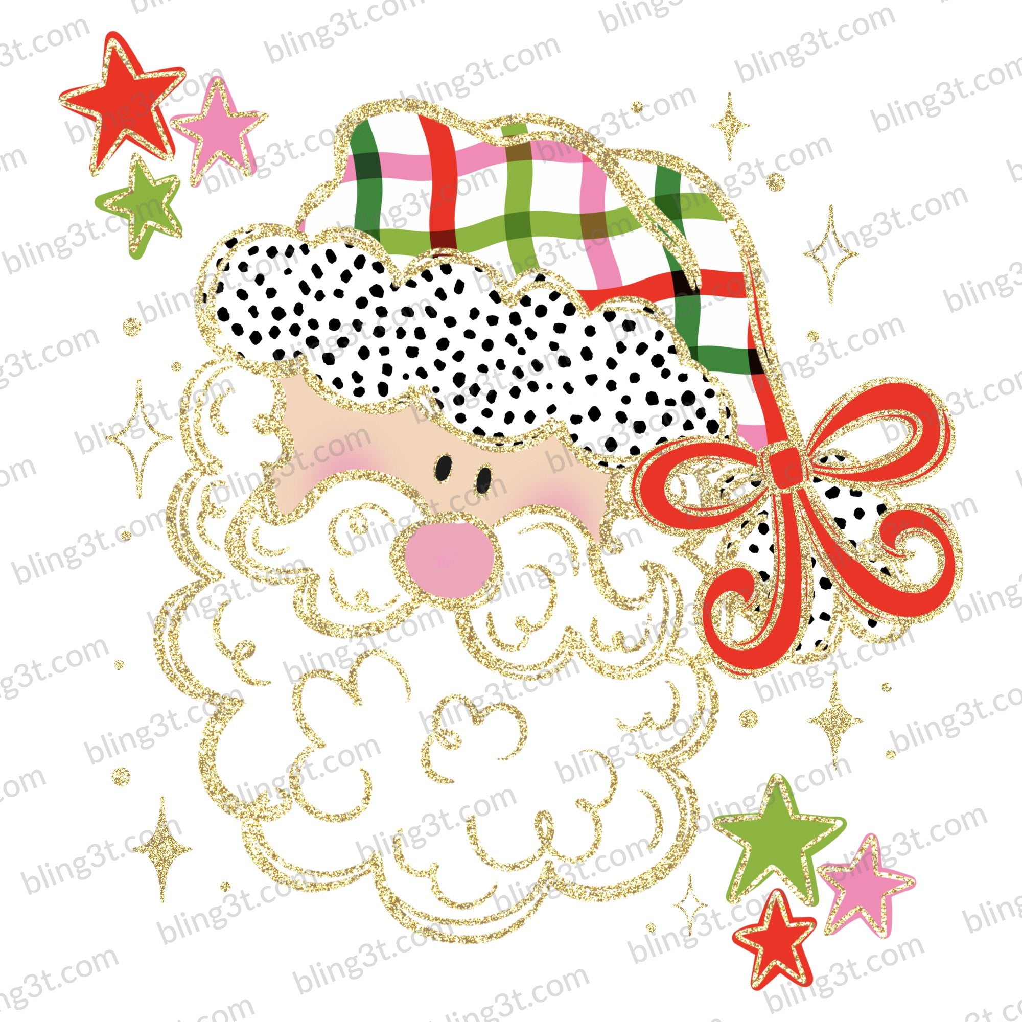 Plaid Santa Red Bow Stars Light