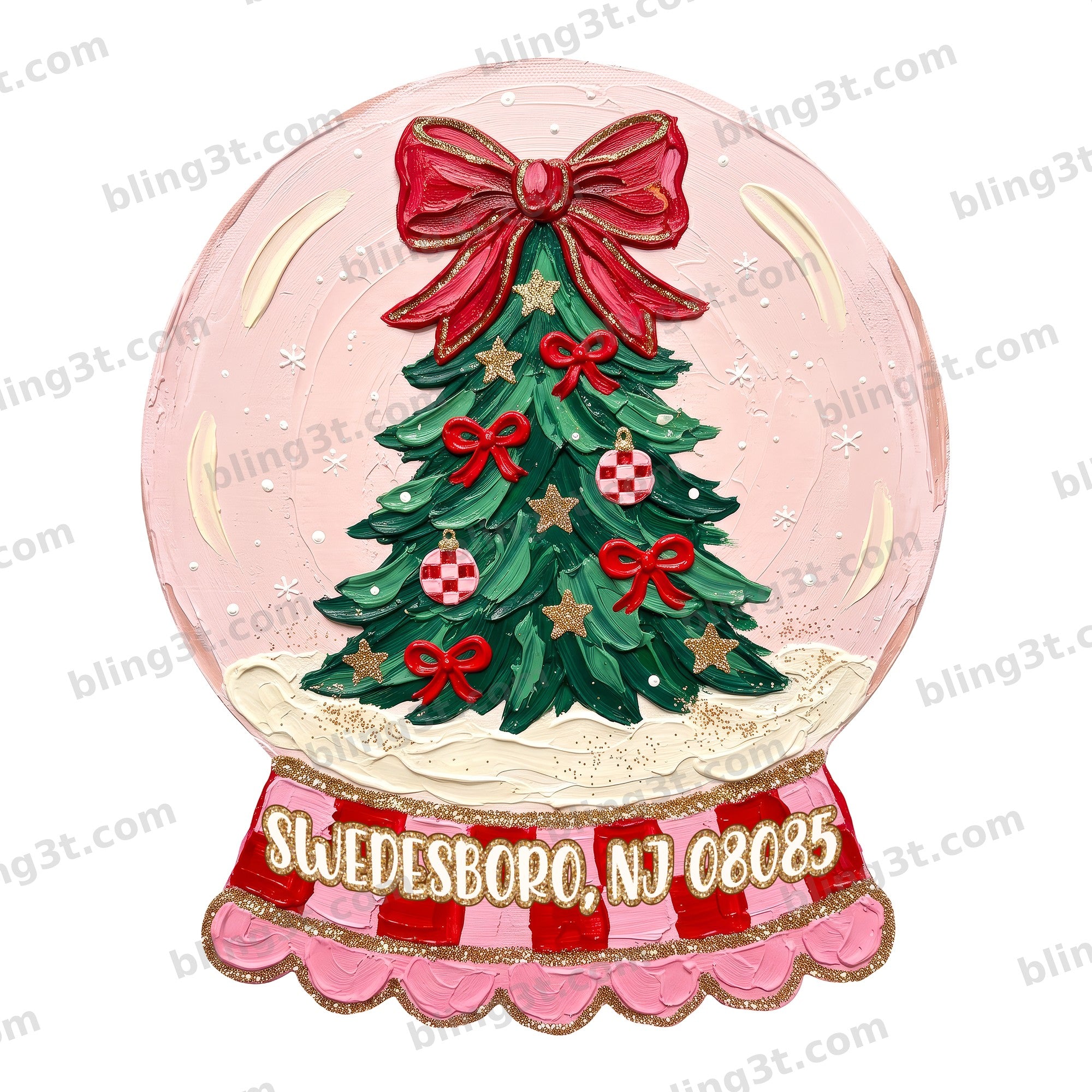 Personalized Pink Snow Globe Christmas Tree Hometown - SWEDESBORO, NJ 08085