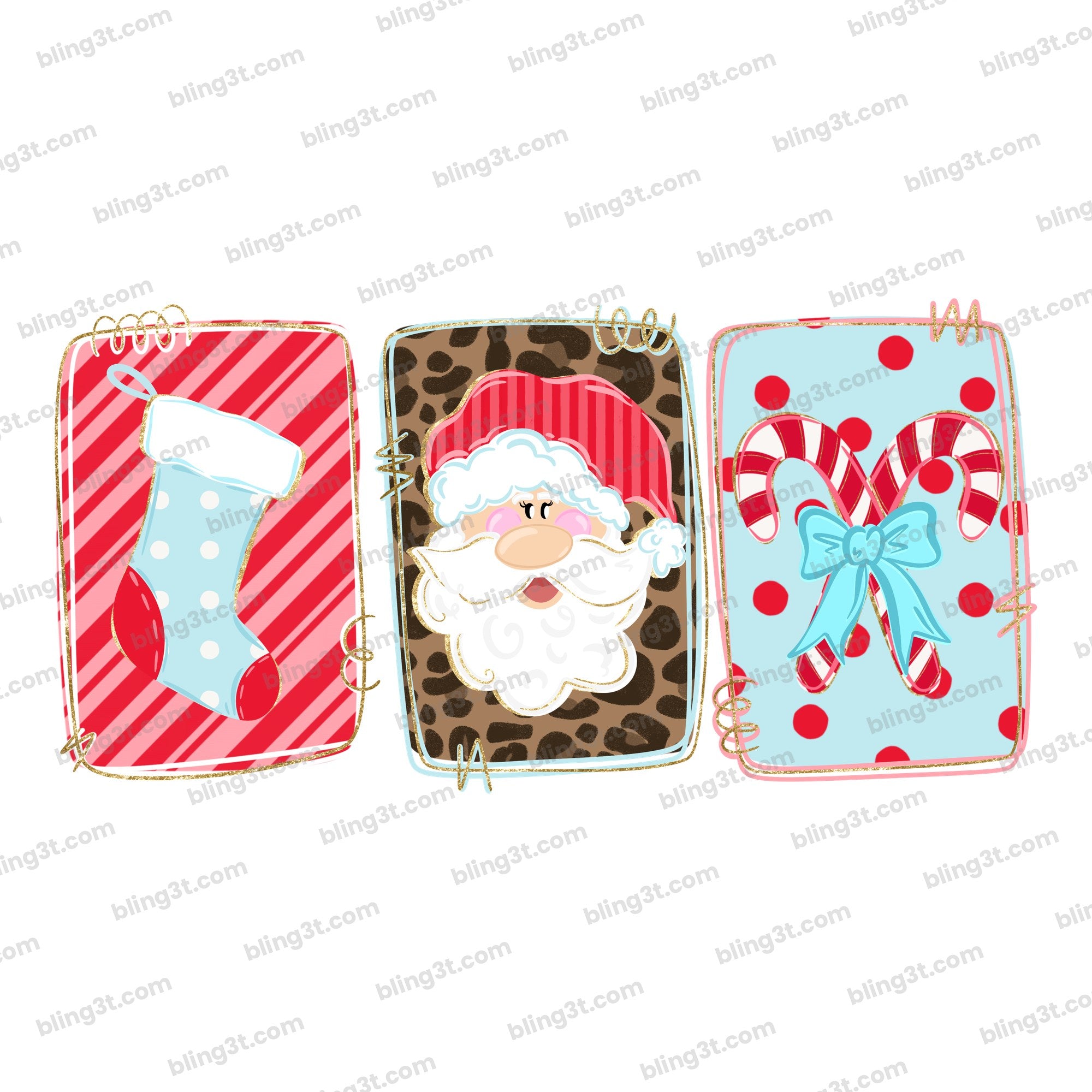 Christmas Trio Stocking Santa Candy Cane Blue