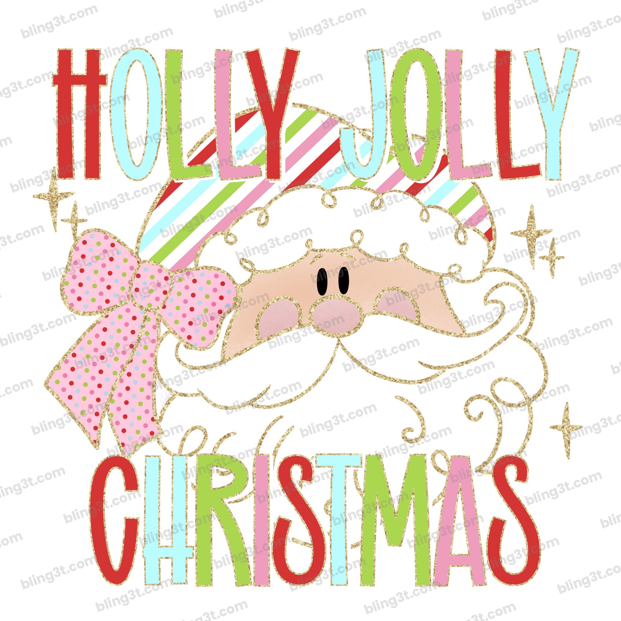 Holly Jolly Christmas Santa Pink Polka Dot Bow