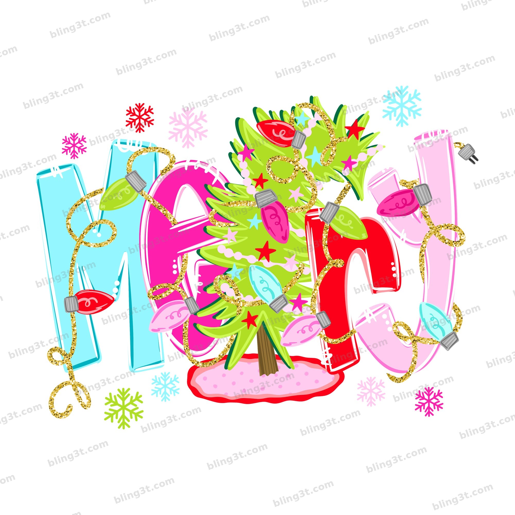 Merry Christmas Tree Lights Doodle Letters