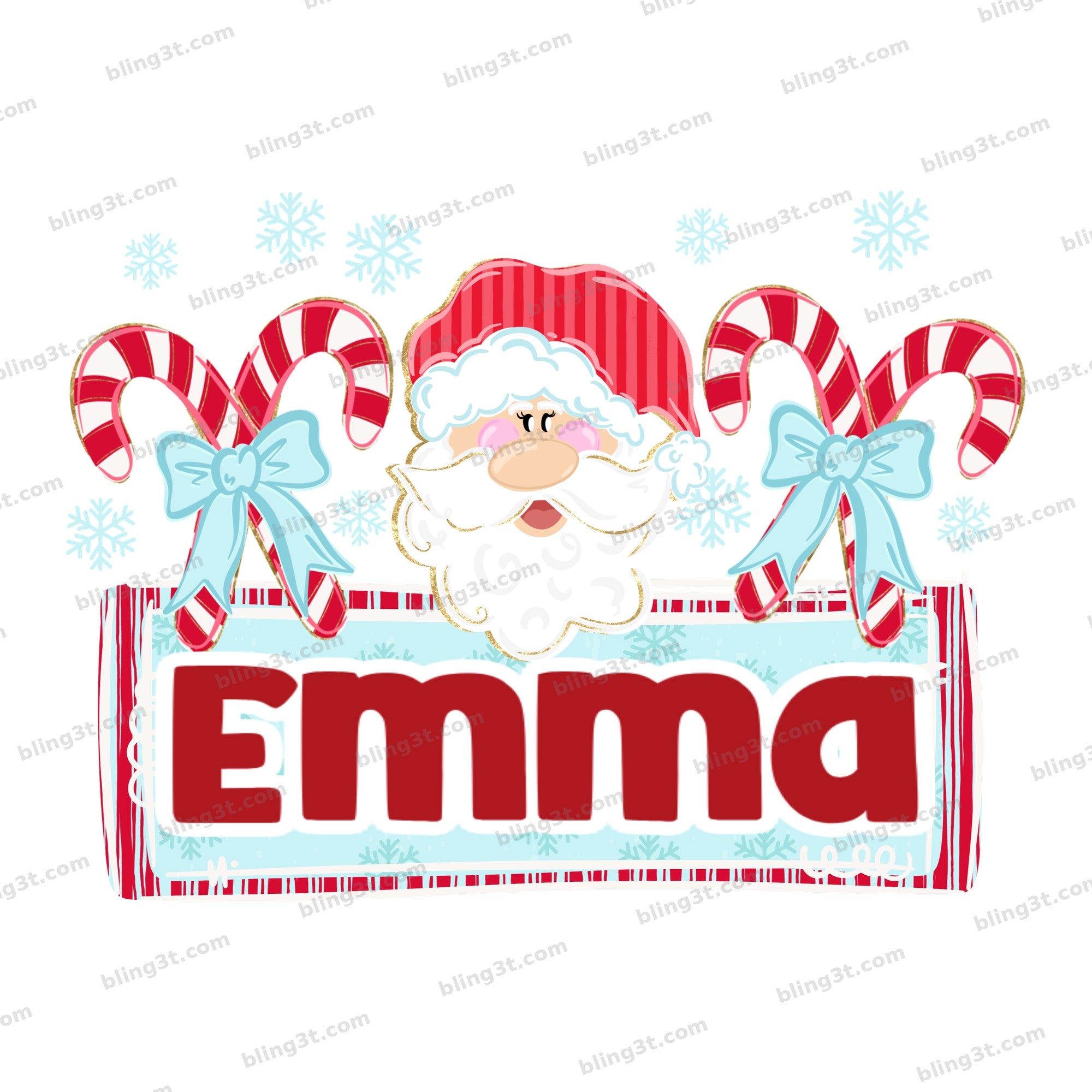 Personalized Santa Candy Cane Bow Name Plate - Emma