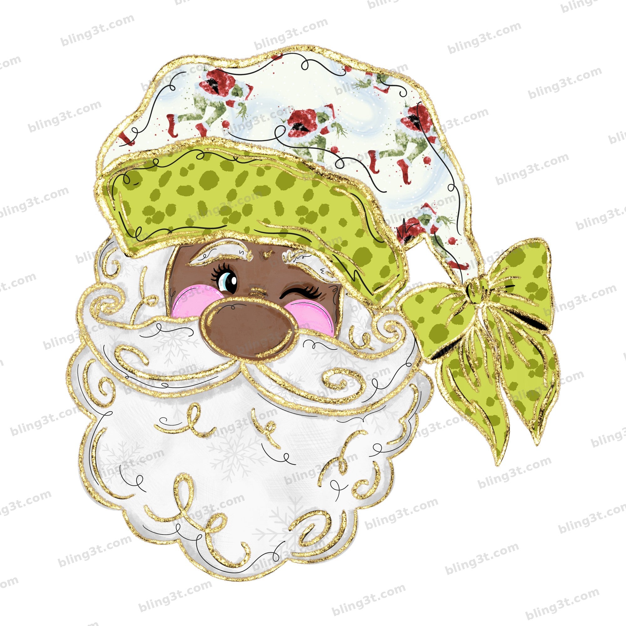 Coquette Santa Green Bow Floral Hat Dark Skin