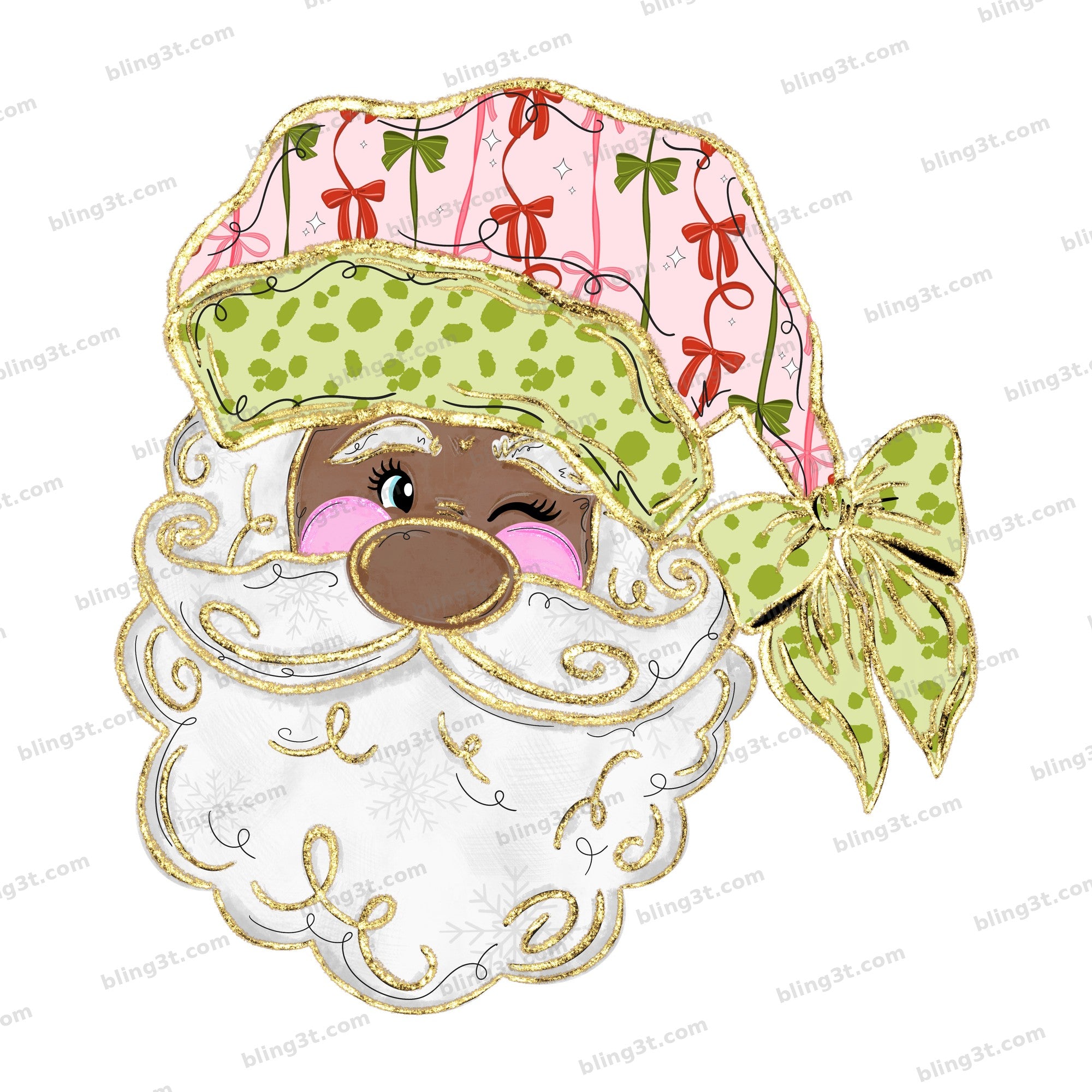 Coquette Santa Pink Bow Print Hat Dark Skin