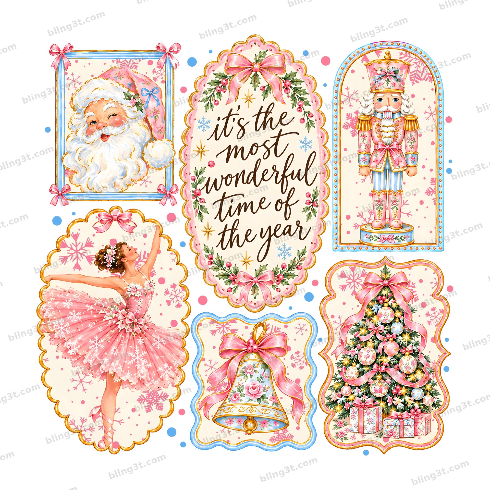 Most Wonderful Time of the Year Pink Vintage Christmas Collage