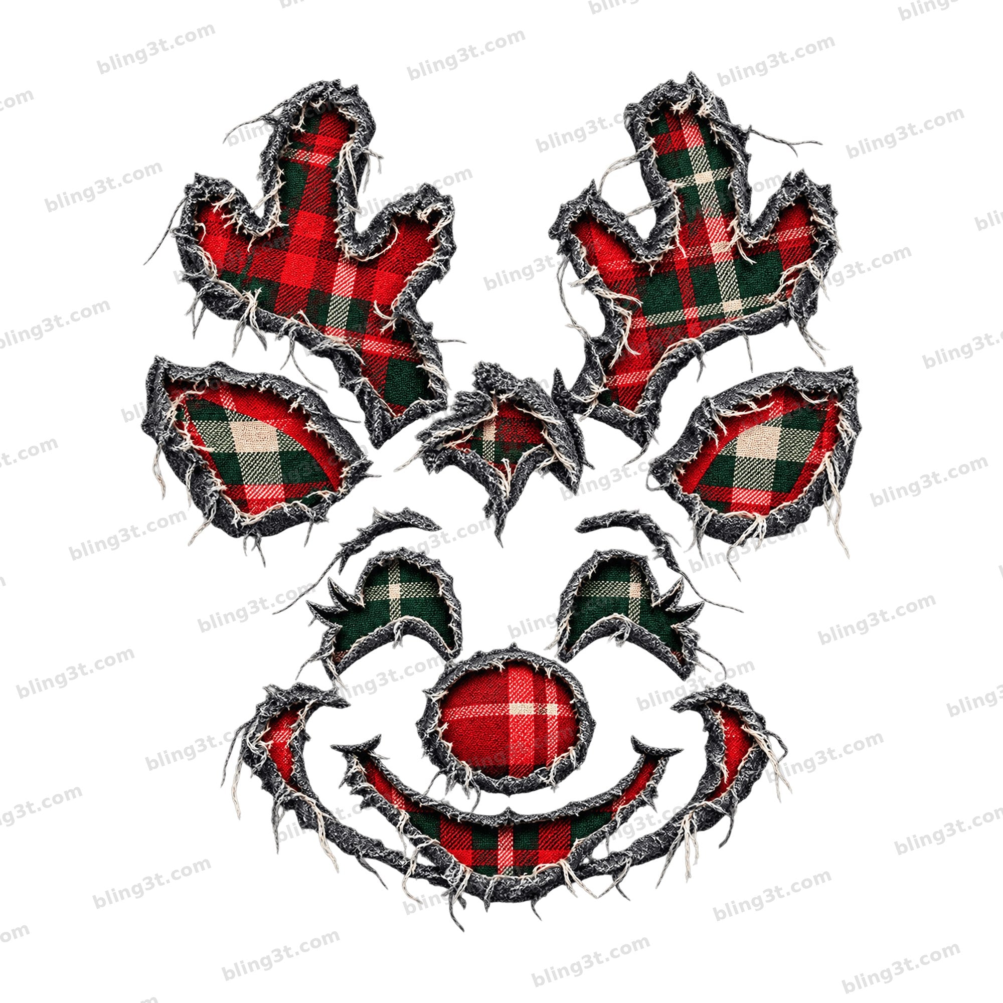 Plaid Denim Reindeer Face Red Nose