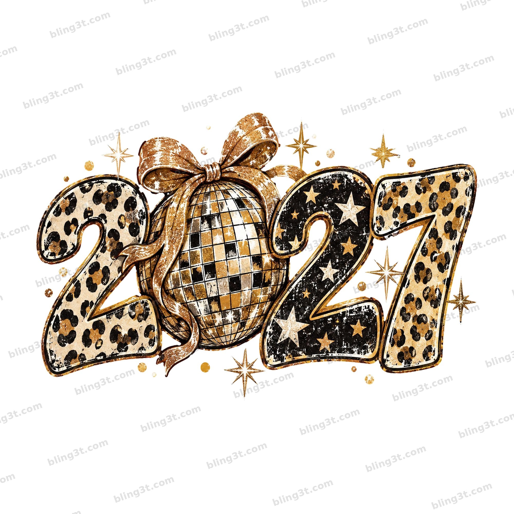 2027 Leopard Disco Ball Bow New Year