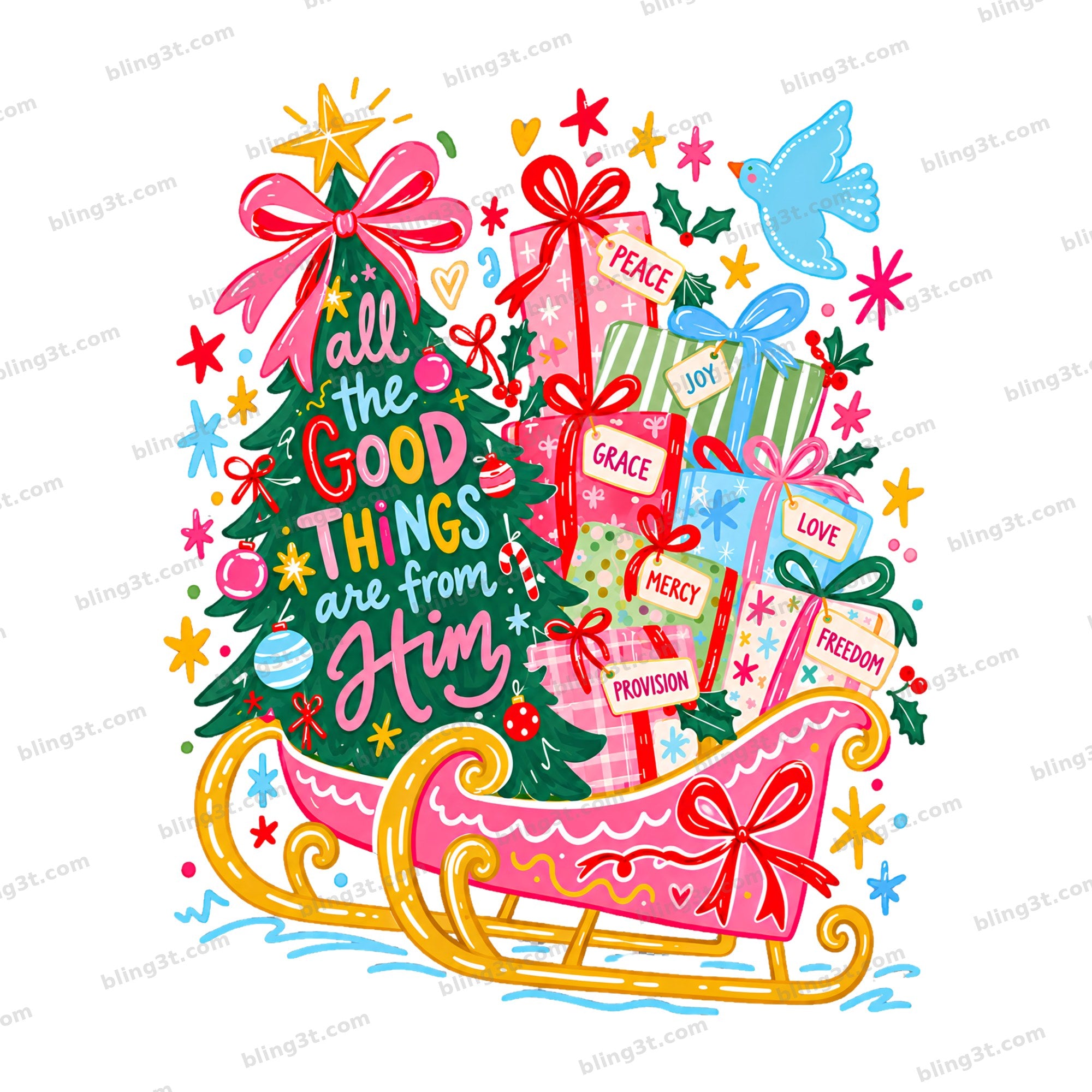All the Good Things Are From Him Pink Sleigh