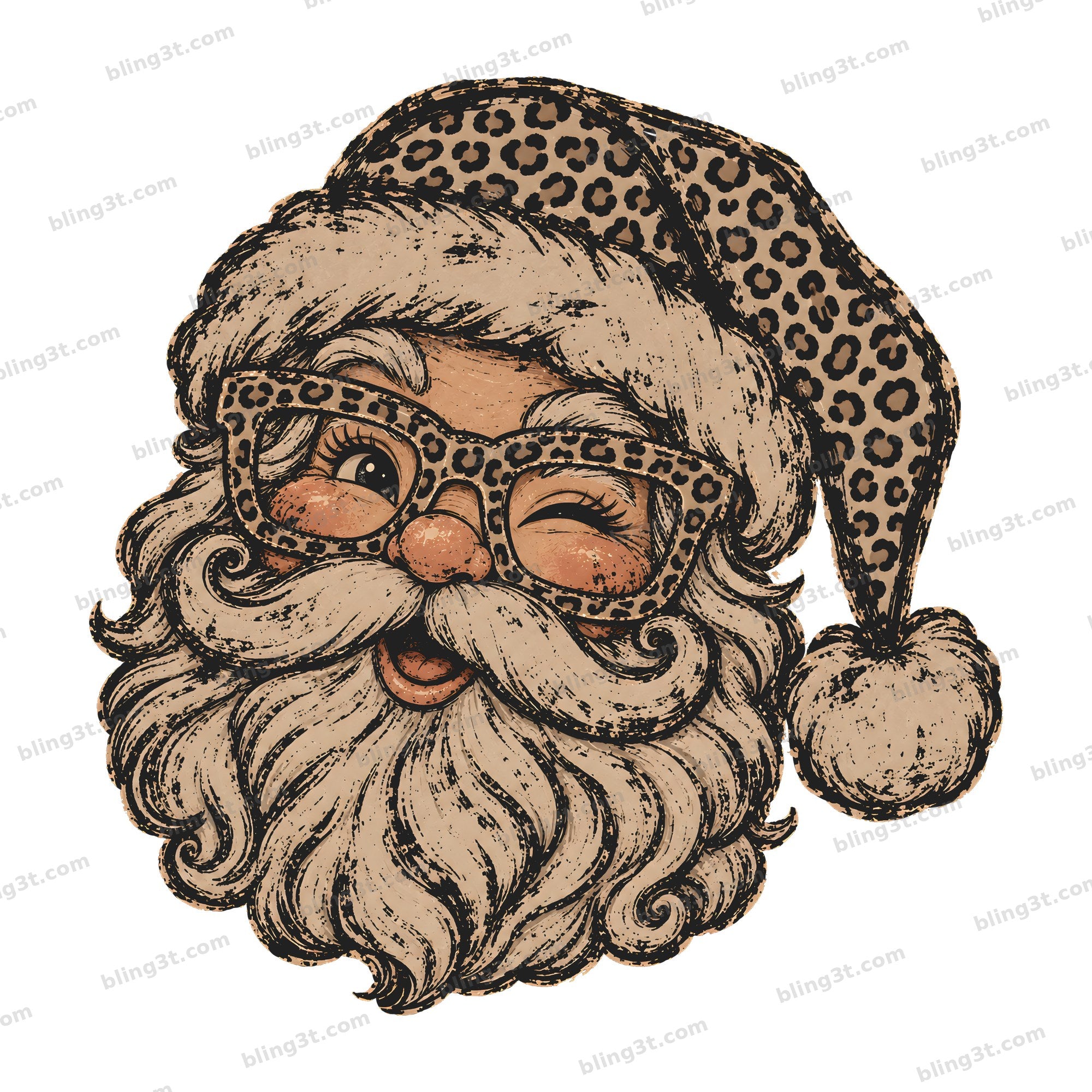 Vintage Santa Leopard Hat Glasses Winking