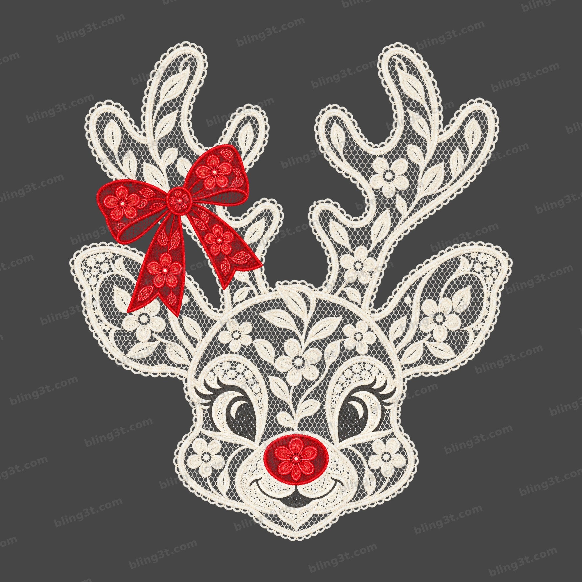 Lace Reindeer Red Bow