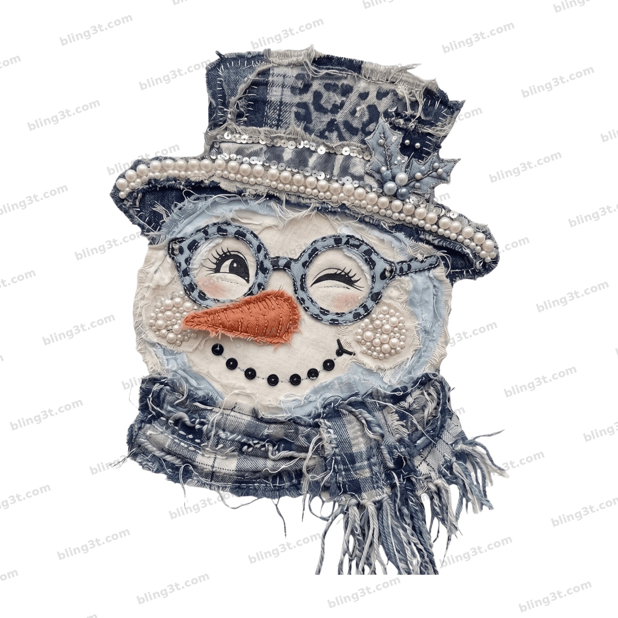 Denim Pearl Snowman Glasses Scarf