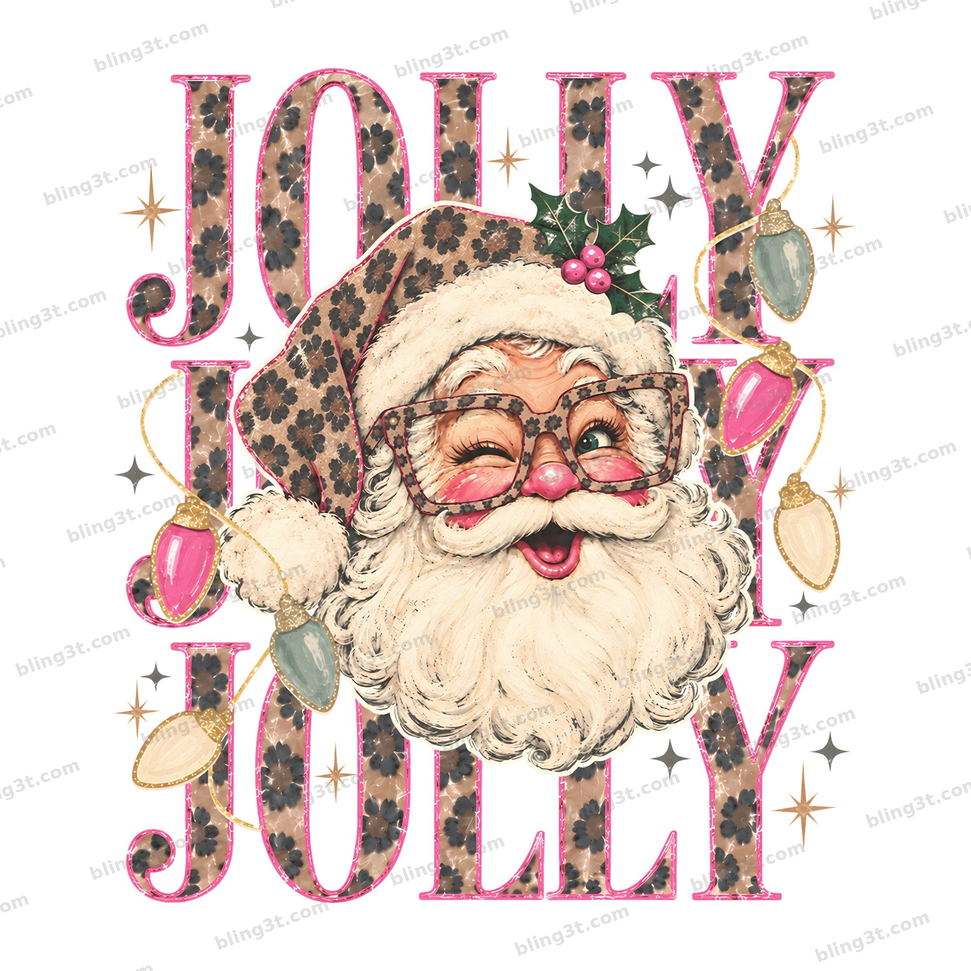 Jolly Jolly Jolly Pink Leopard Santa Christmas Lights