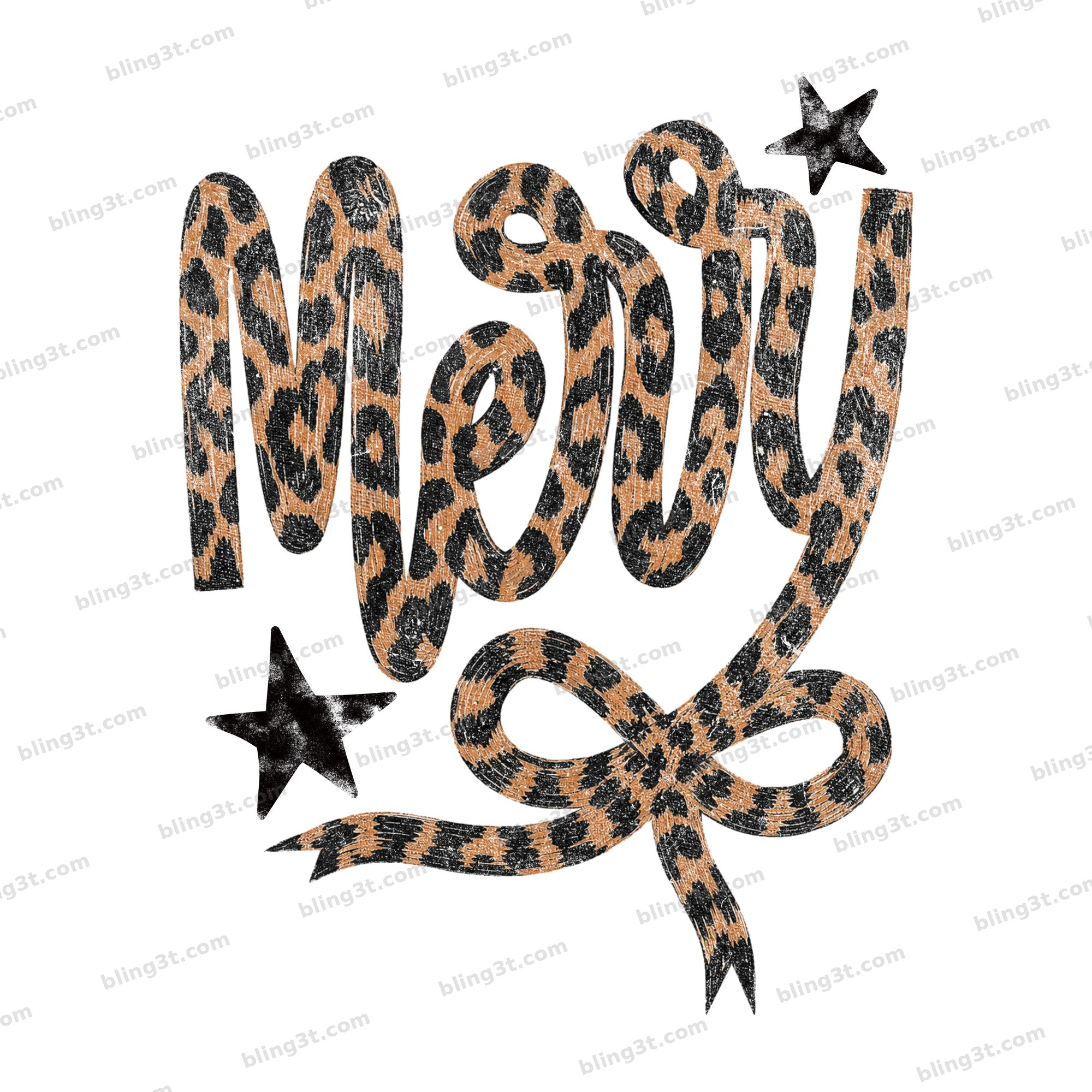 Merry Leopard Script Bow Stars