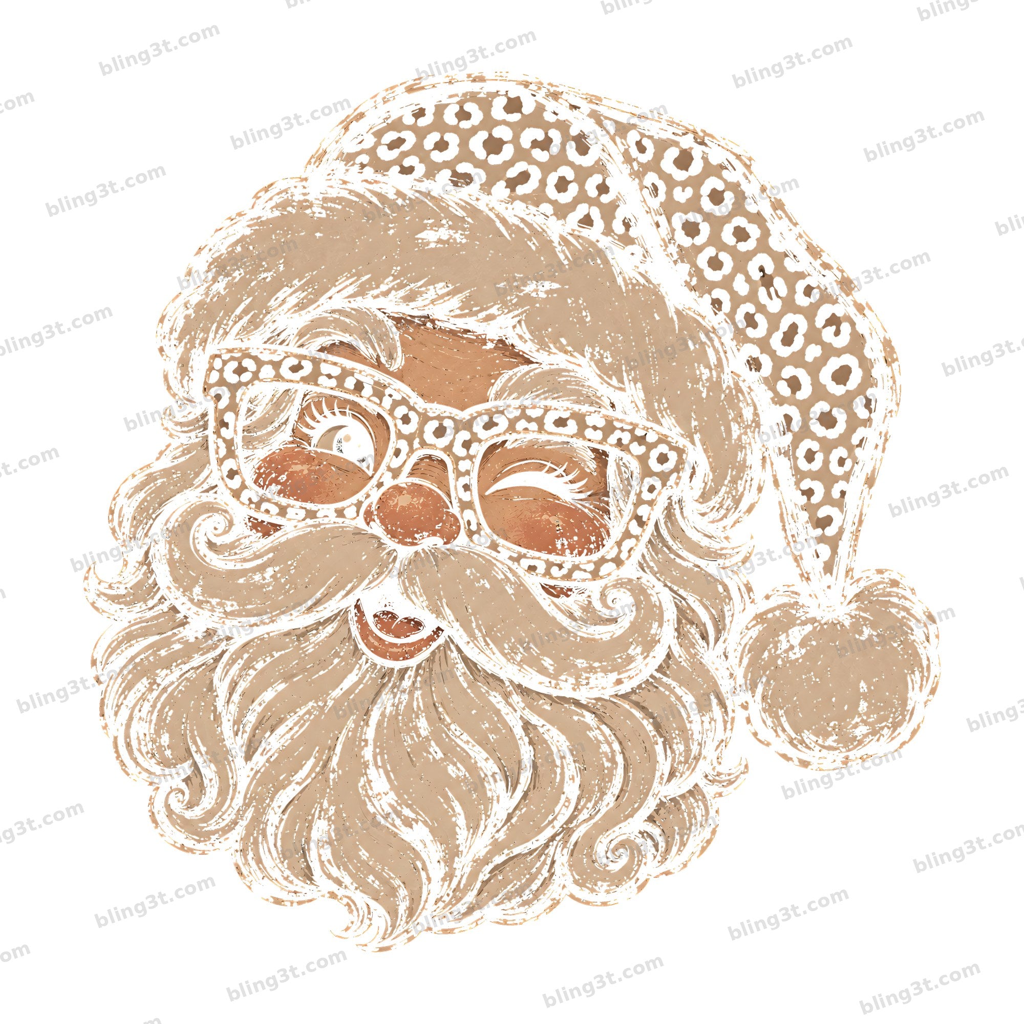 Vintage Santa Face Tan Leopard Hat Distressed