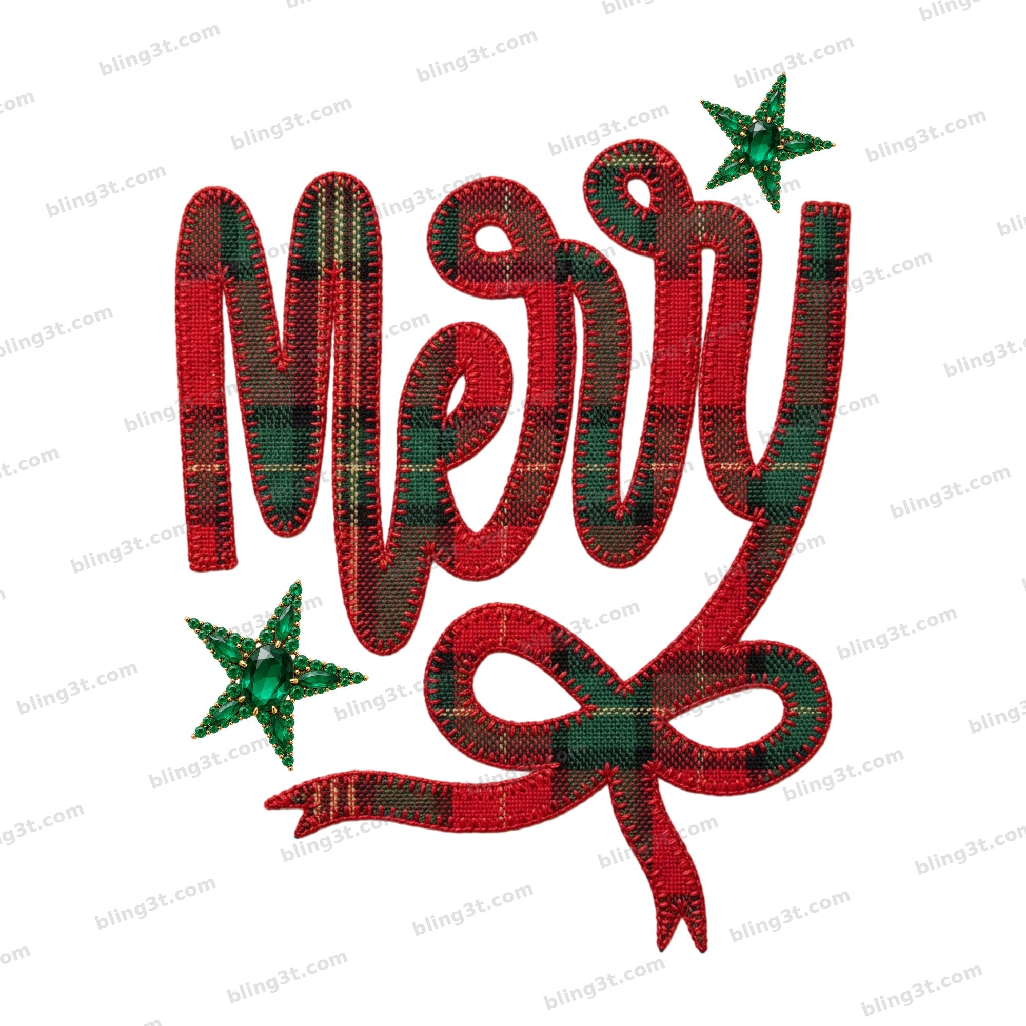 Merry Red Green Plaid Script Bow