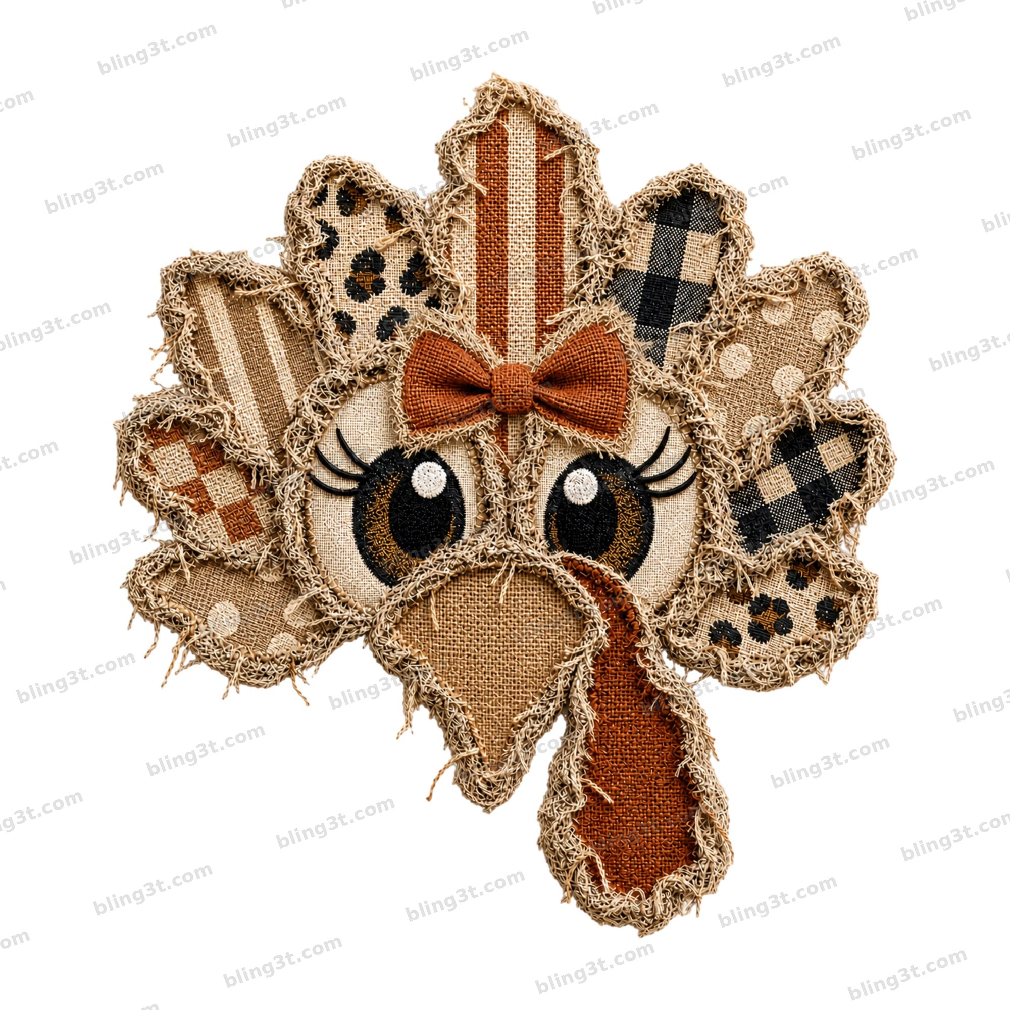 Thanksgiving Turkey Patchwork Burlap Frayed Bow